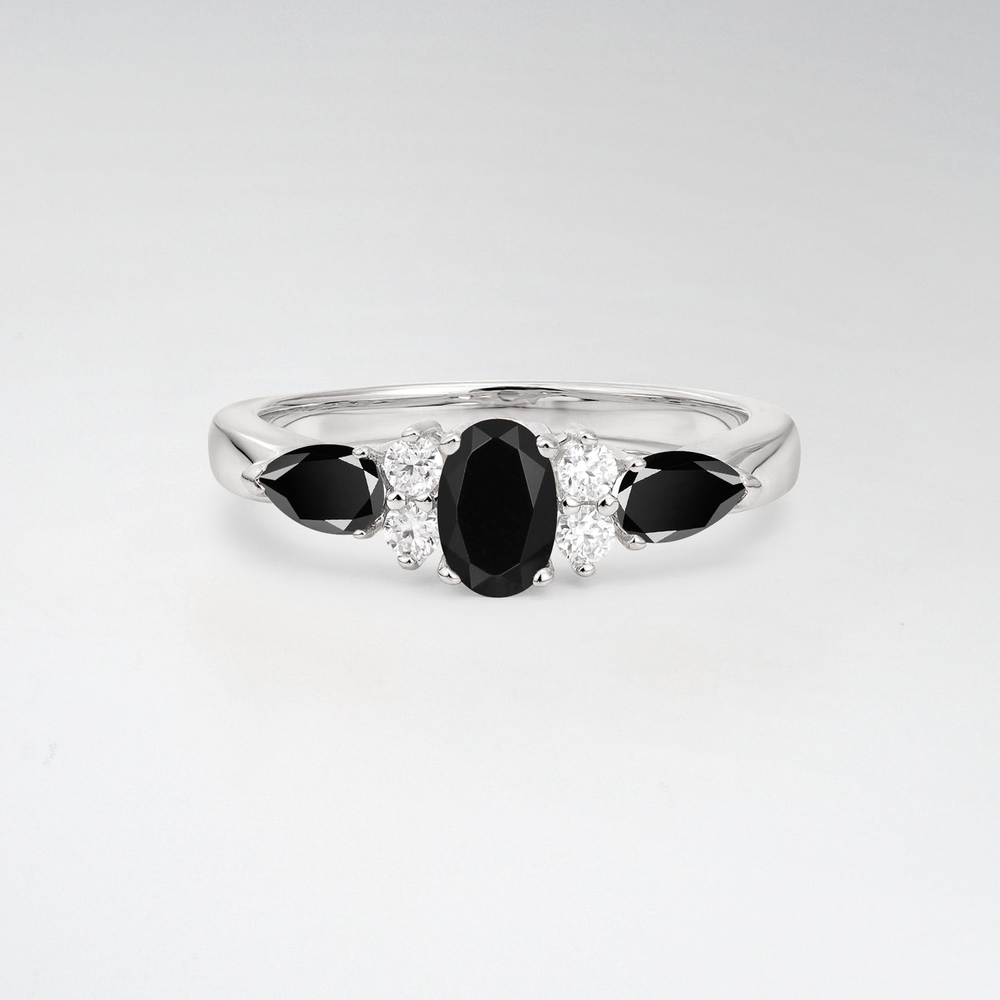 Elegant Oval Cut Black Onyx Pear Accented Engagement Ring - Additional view