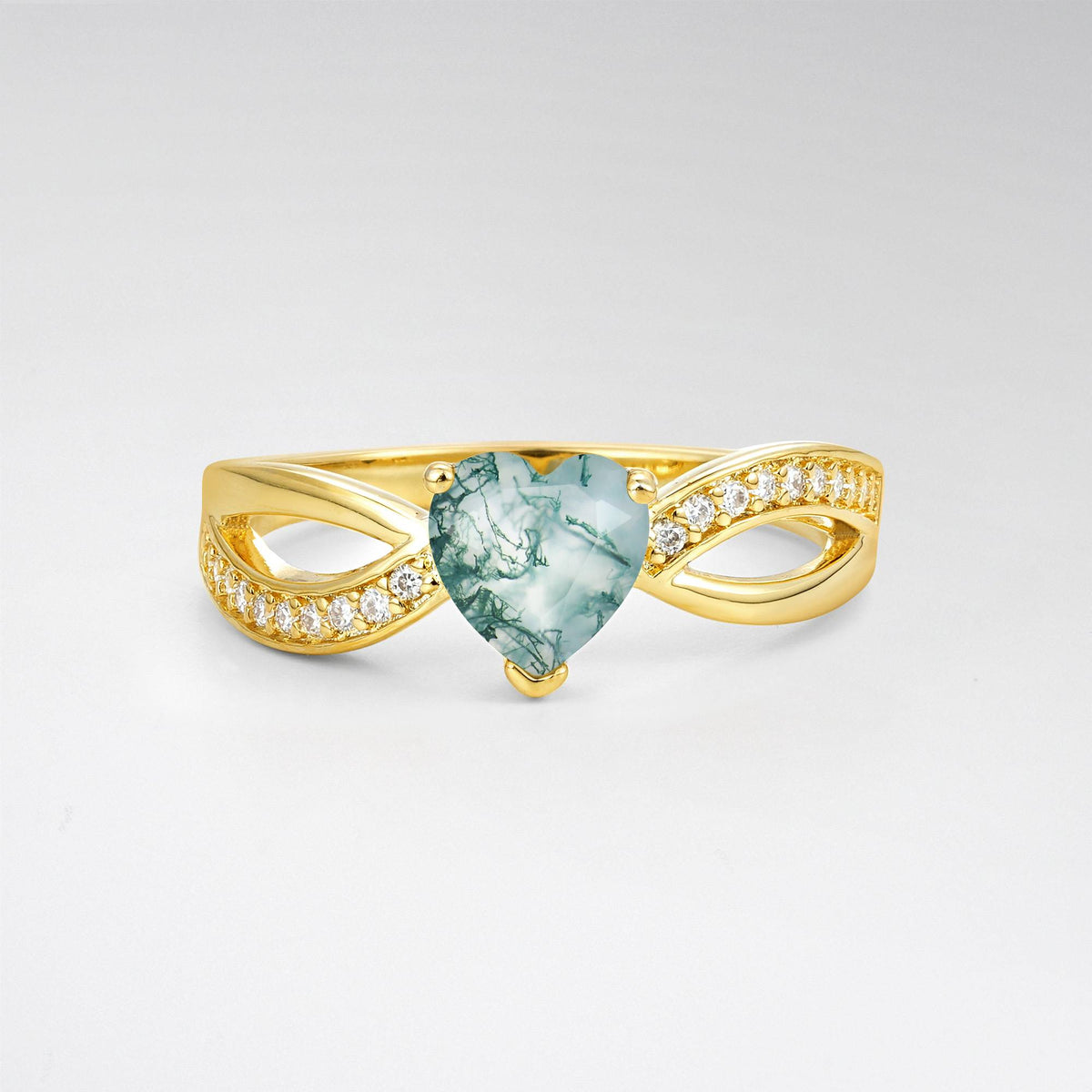 Romantic Heart Cut Moss Agate Split Shank Engagement Ring - Additional view