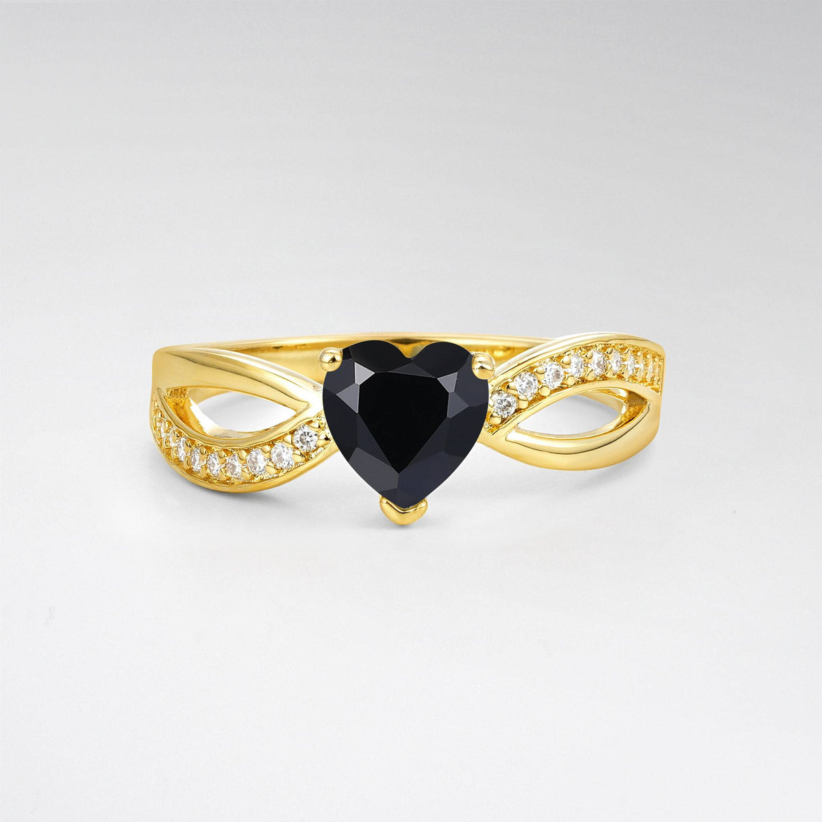 Romantic Heart Cut Black Onyx Split Shank Engagement Ring - Additional view