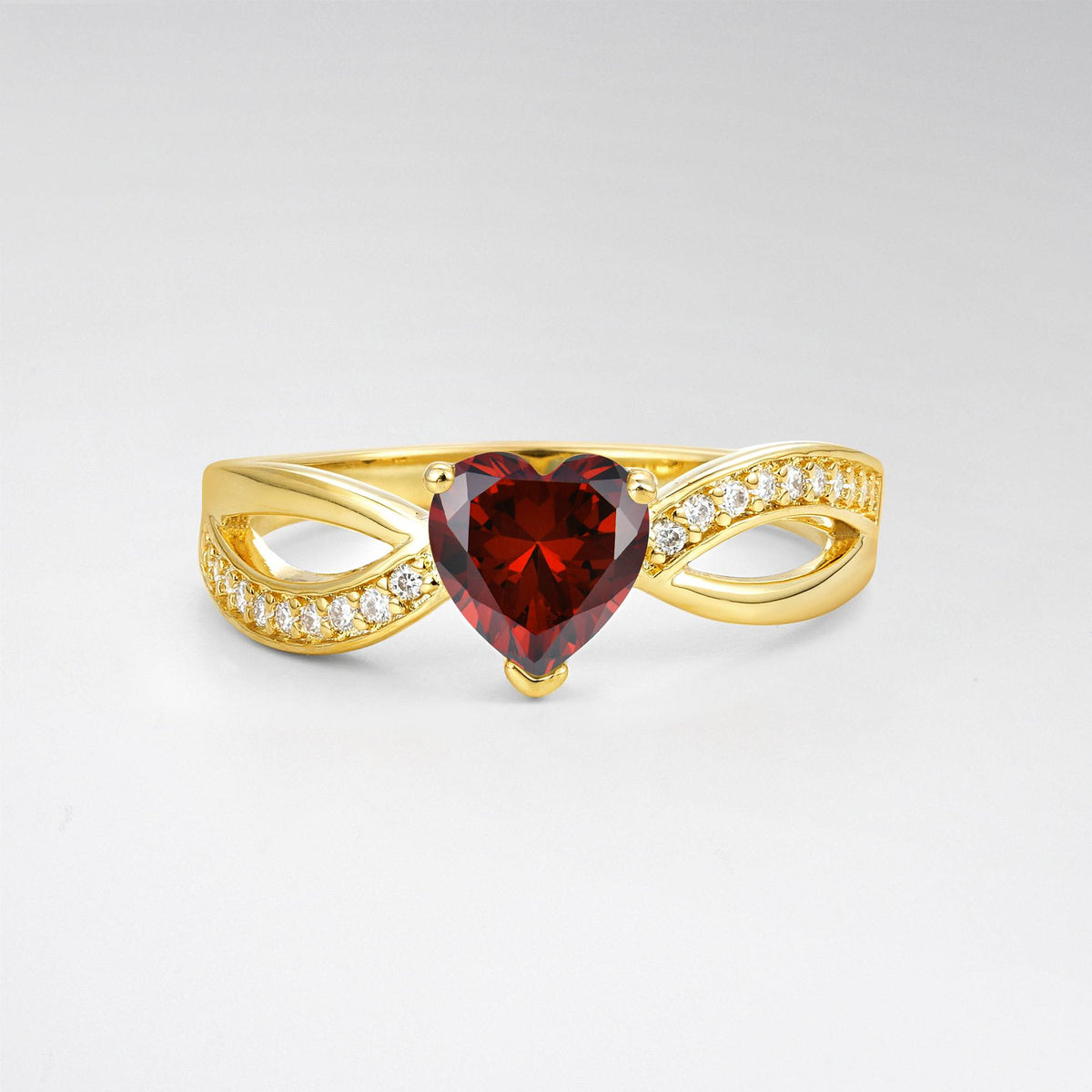 Romantic Heart Cut Garnet Split Shank Engagement Ring - Additional view