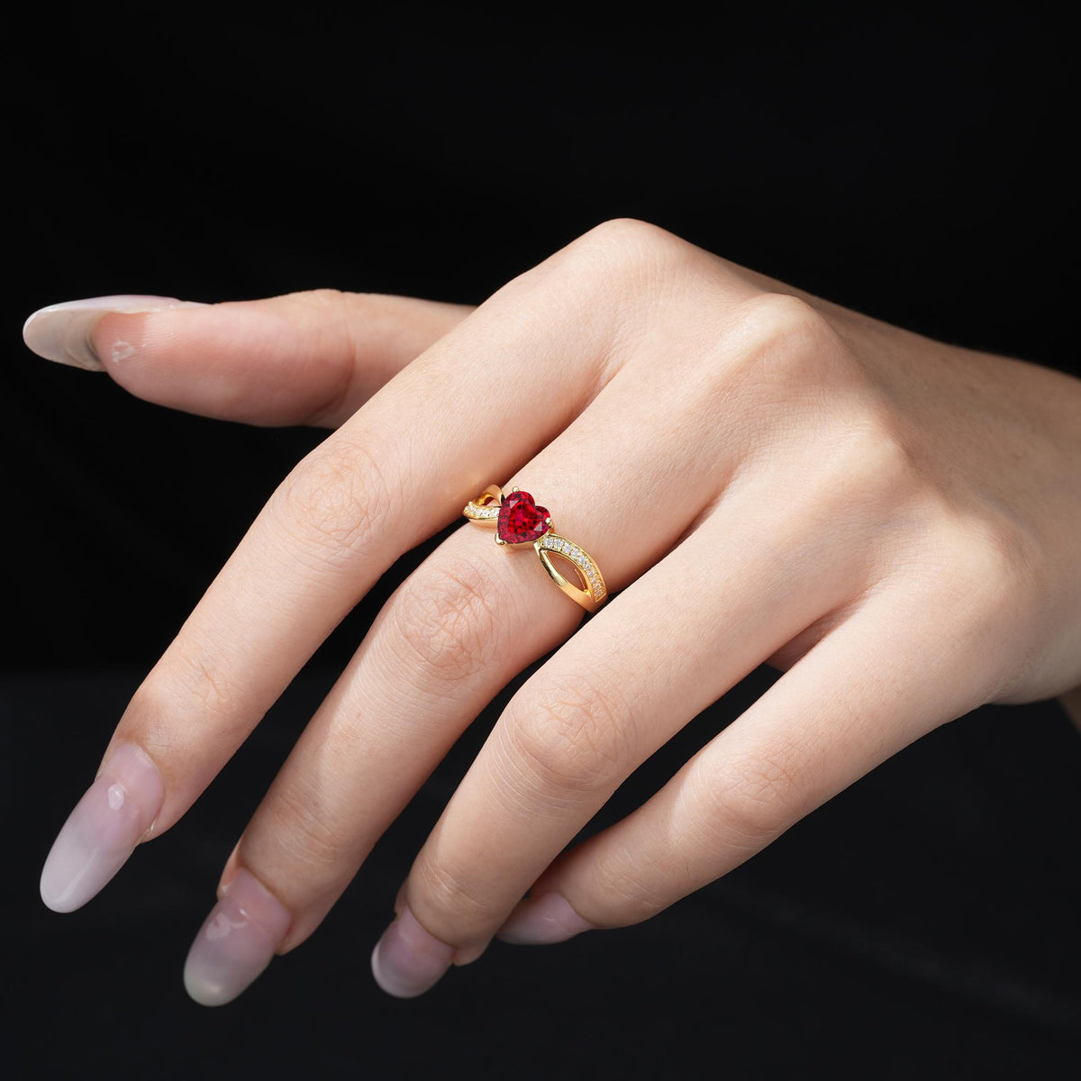 Romantic Heart Cut Ruby Split Shank Engagement Ring - Additional view