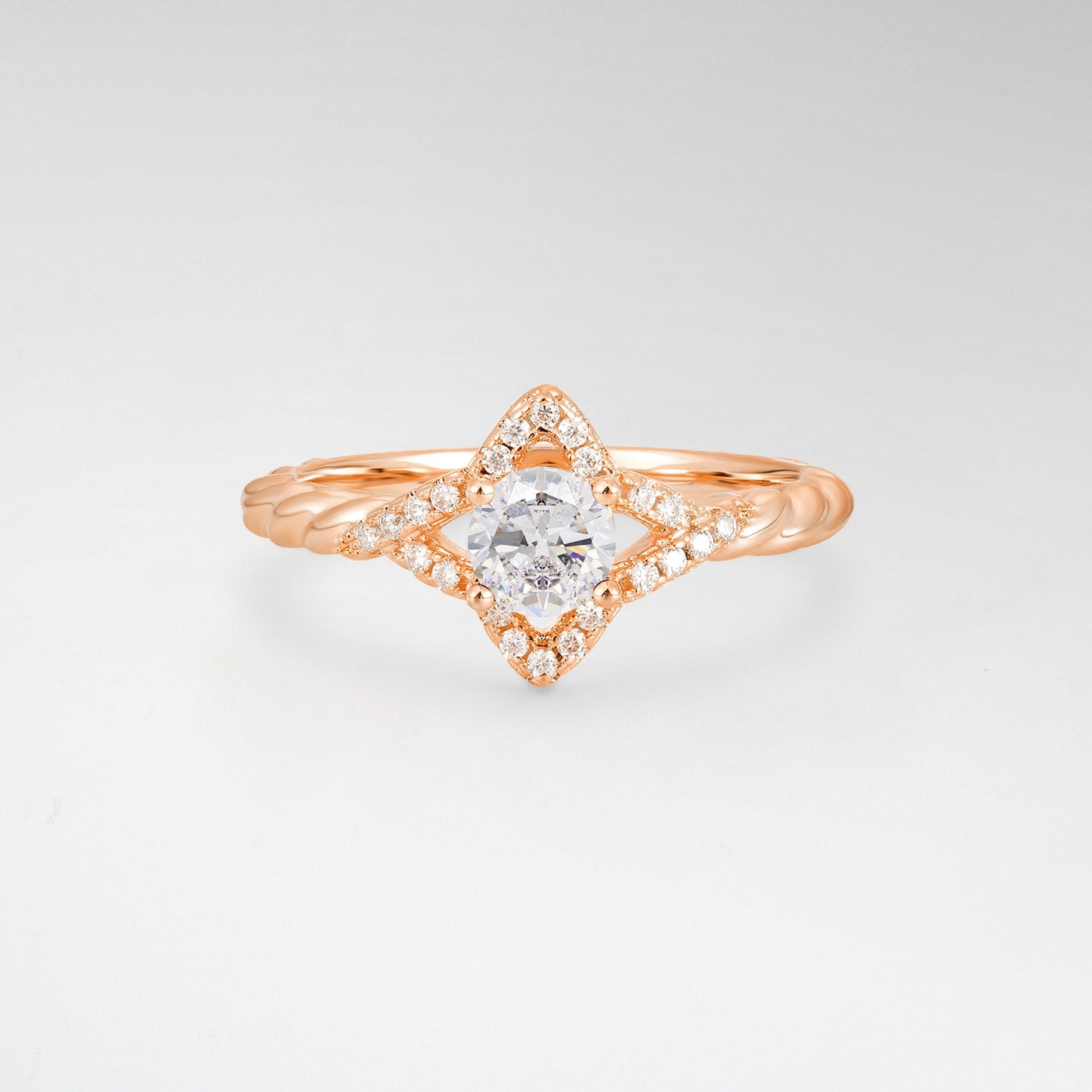 Vintage Round Cut Moissanite Halo Twisted Band Engagement Ring - Additional view