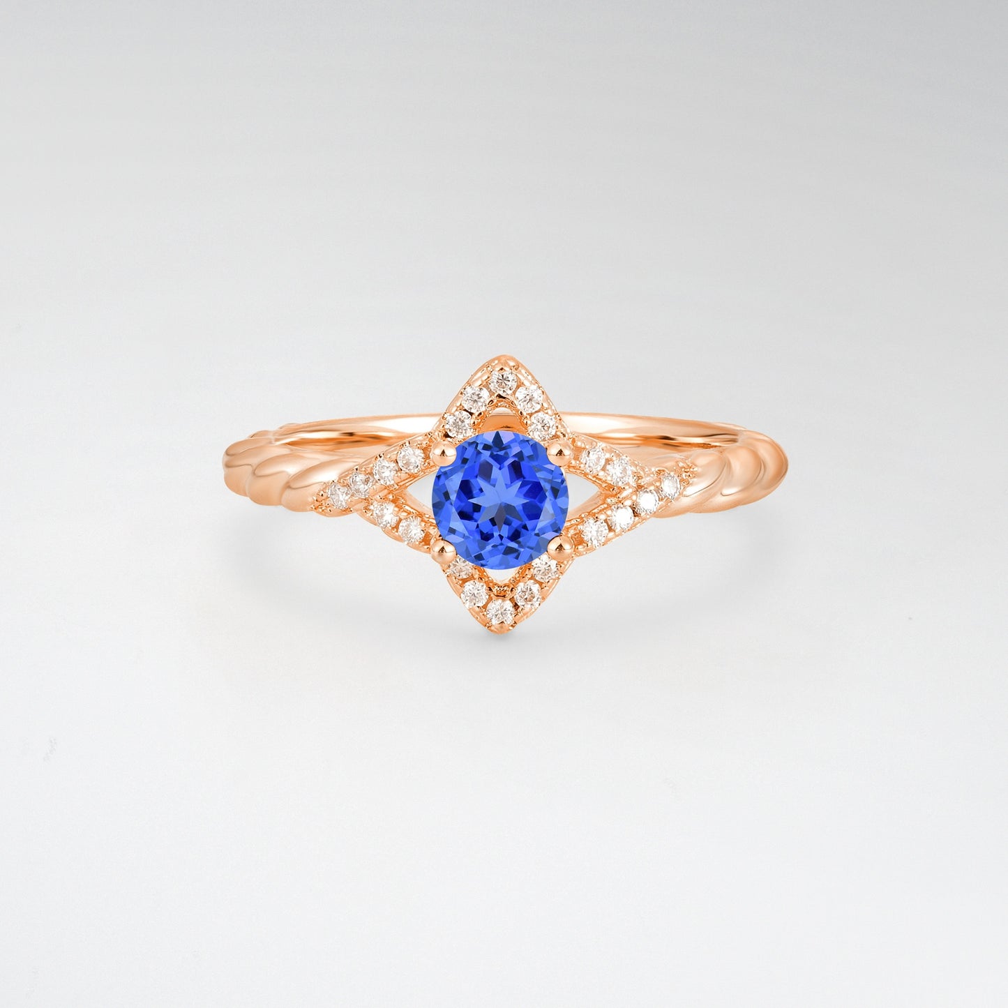 Vintage Round Cut Sapphire Halo Twisted Band Engagement Ring - Additional view