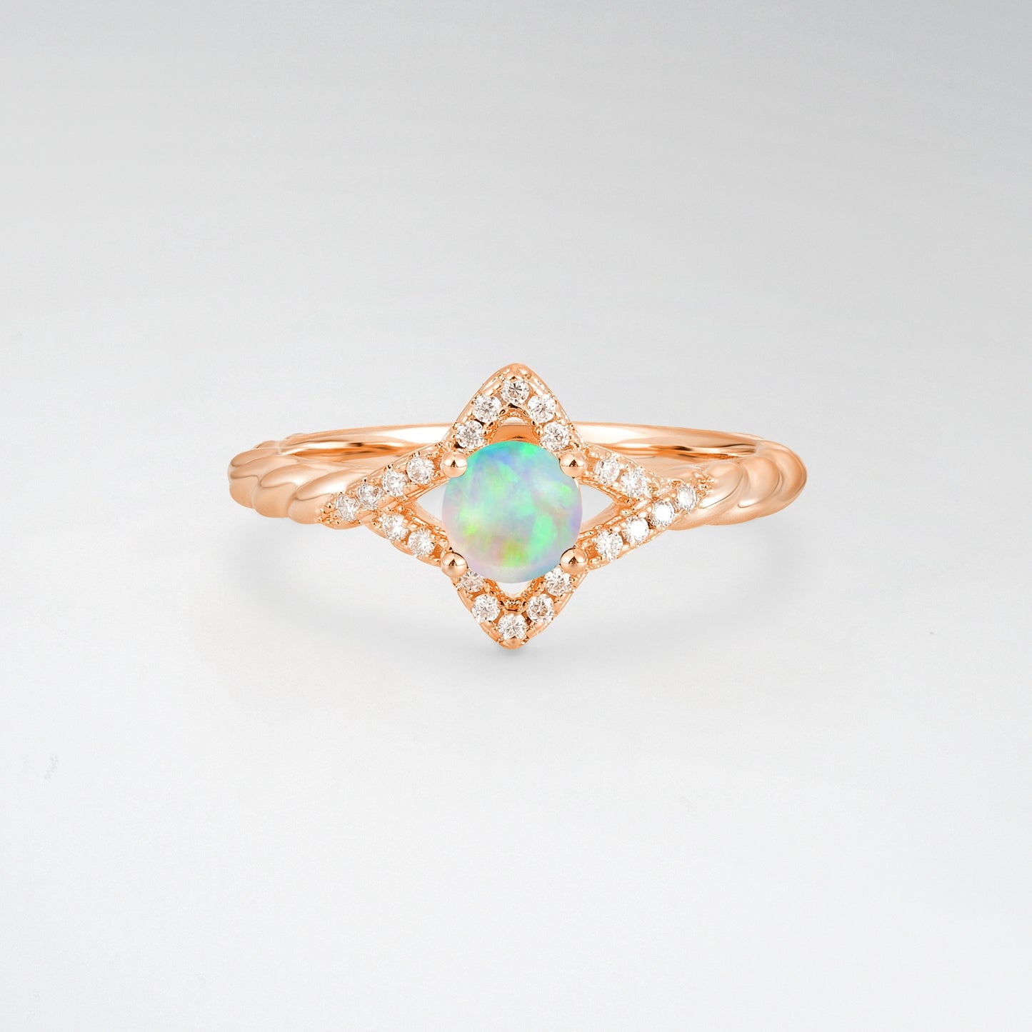 Vintage Round Cut Opal Halo Twisted Band Engagement Ring - Additional view