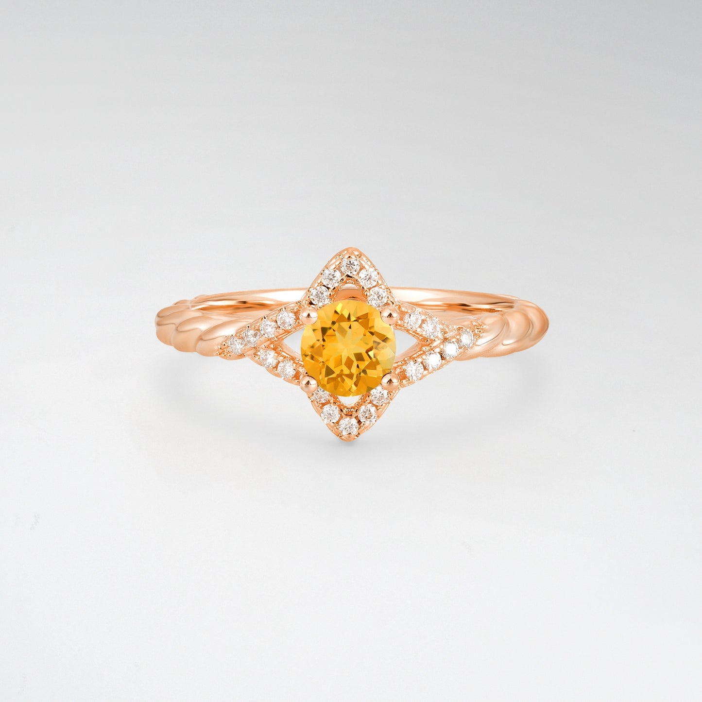 Vintage Round Cut Citrine Halo Twisted Band Engagement Ring - Additional view