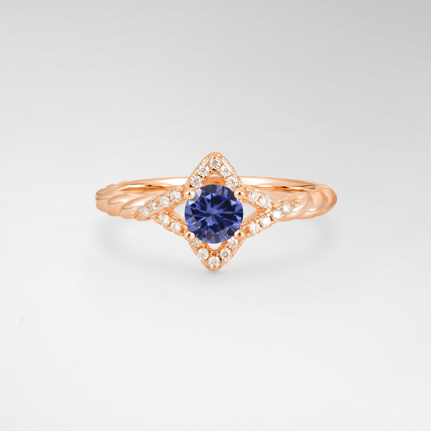 Vintage Round Cut Tanzanite Halo Twisted Band Engagement Ring - Additional view