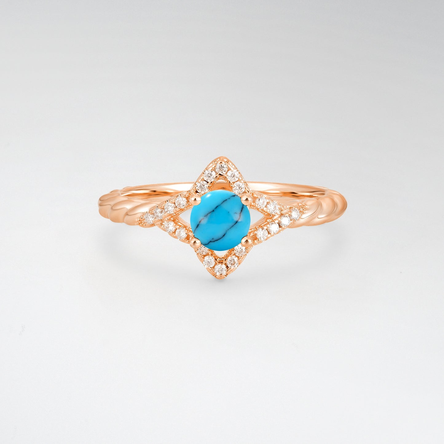 Vintage Round Cut Turquoise Halo Twisted Band Engagement Ring - Additional view