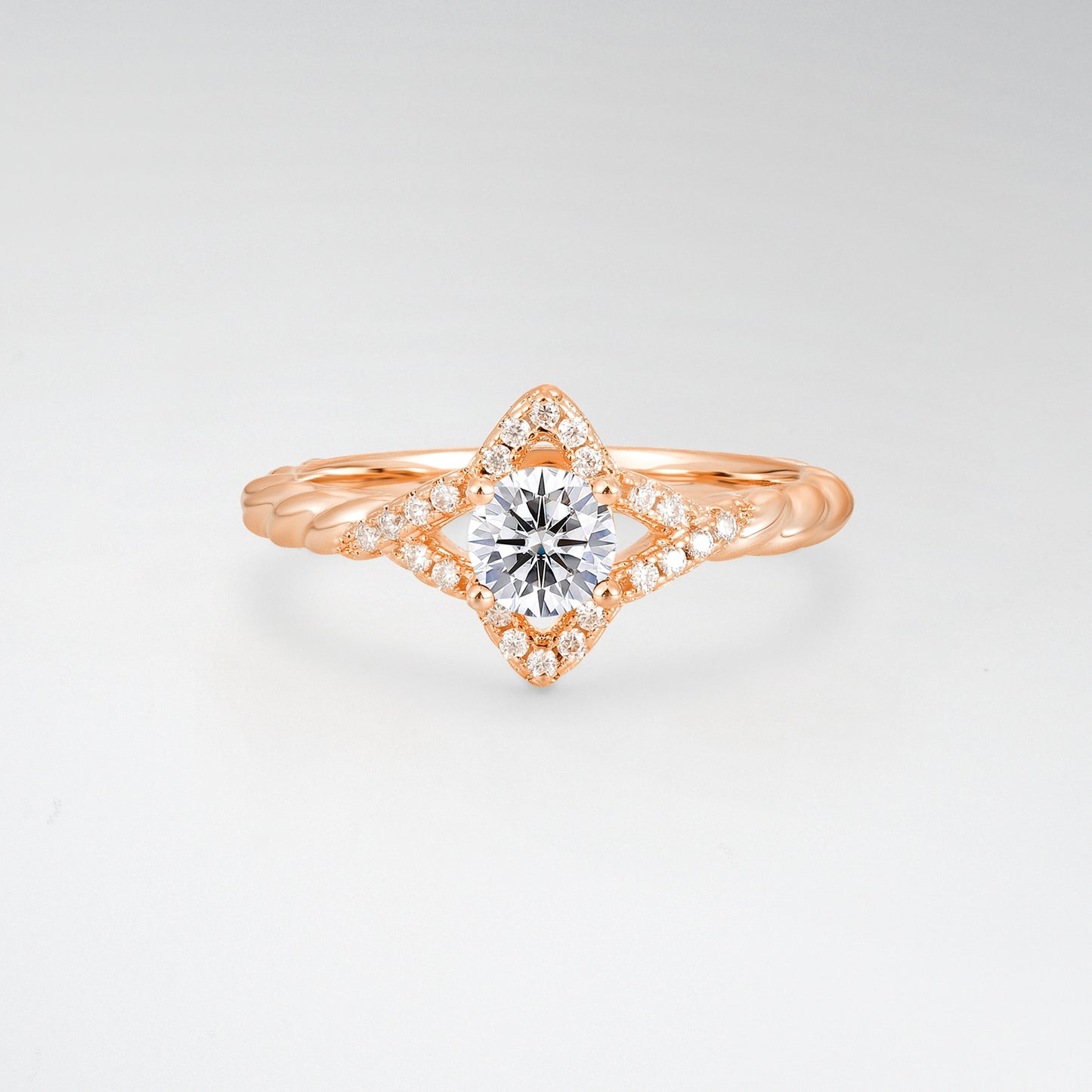 Vintage Round Cut Lab Diamond Halo Twisted Band Engagement Ring - Additional view