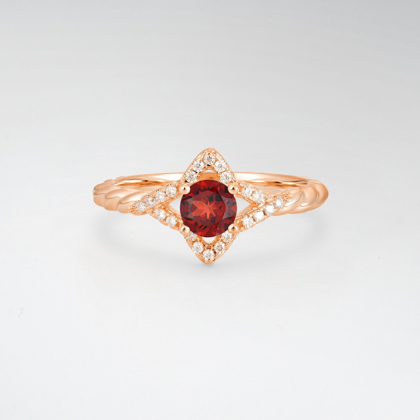 Vintage Round Cut Garnet Halo Twisted Band Engagement Ring - Additional view