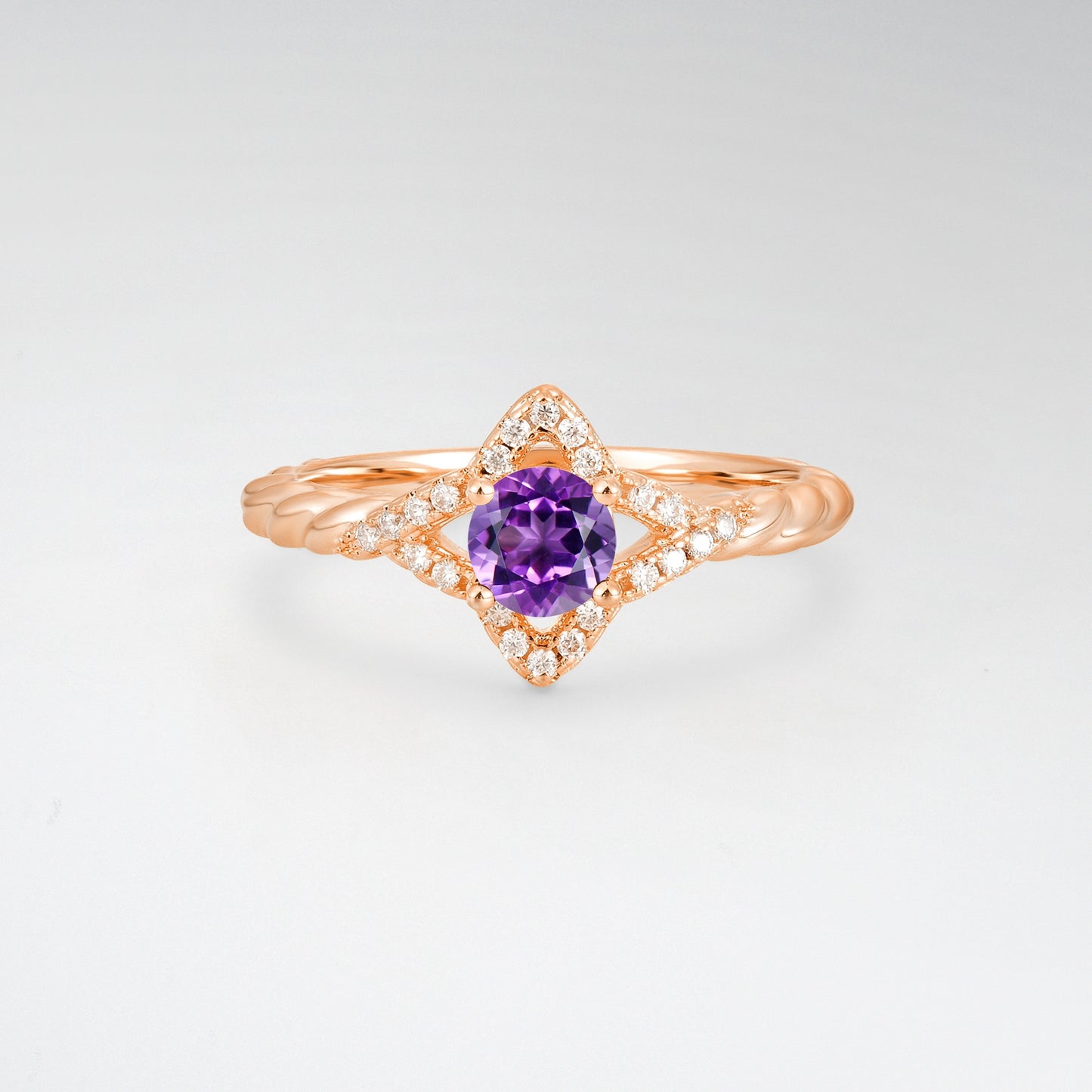 Vintage Round Cut Amethyst Halo Twisted Band Engagement Ring - Additional view