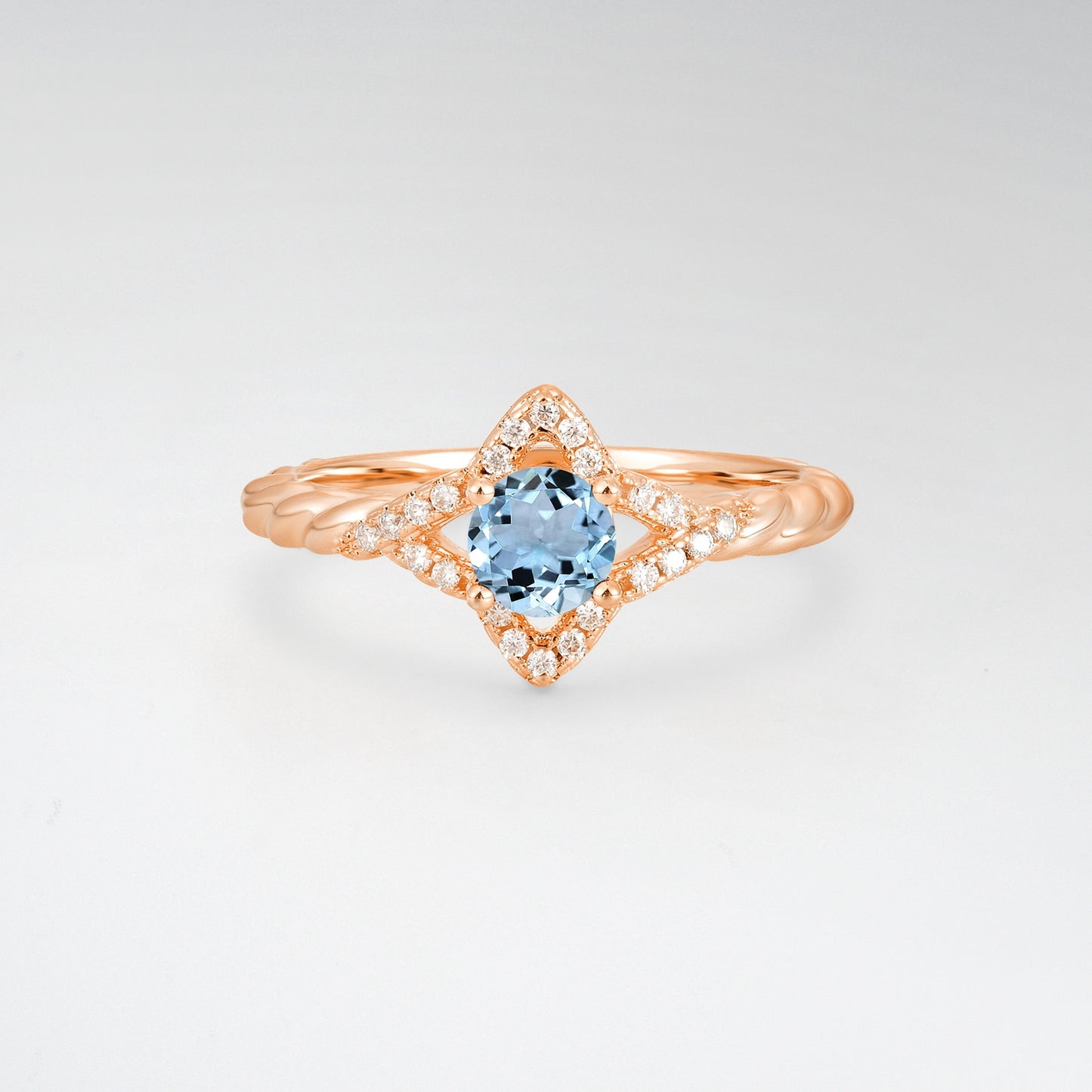 Vintage Round Cut Aquamarine Halo Twisted Band Engagement Ring - Additional view