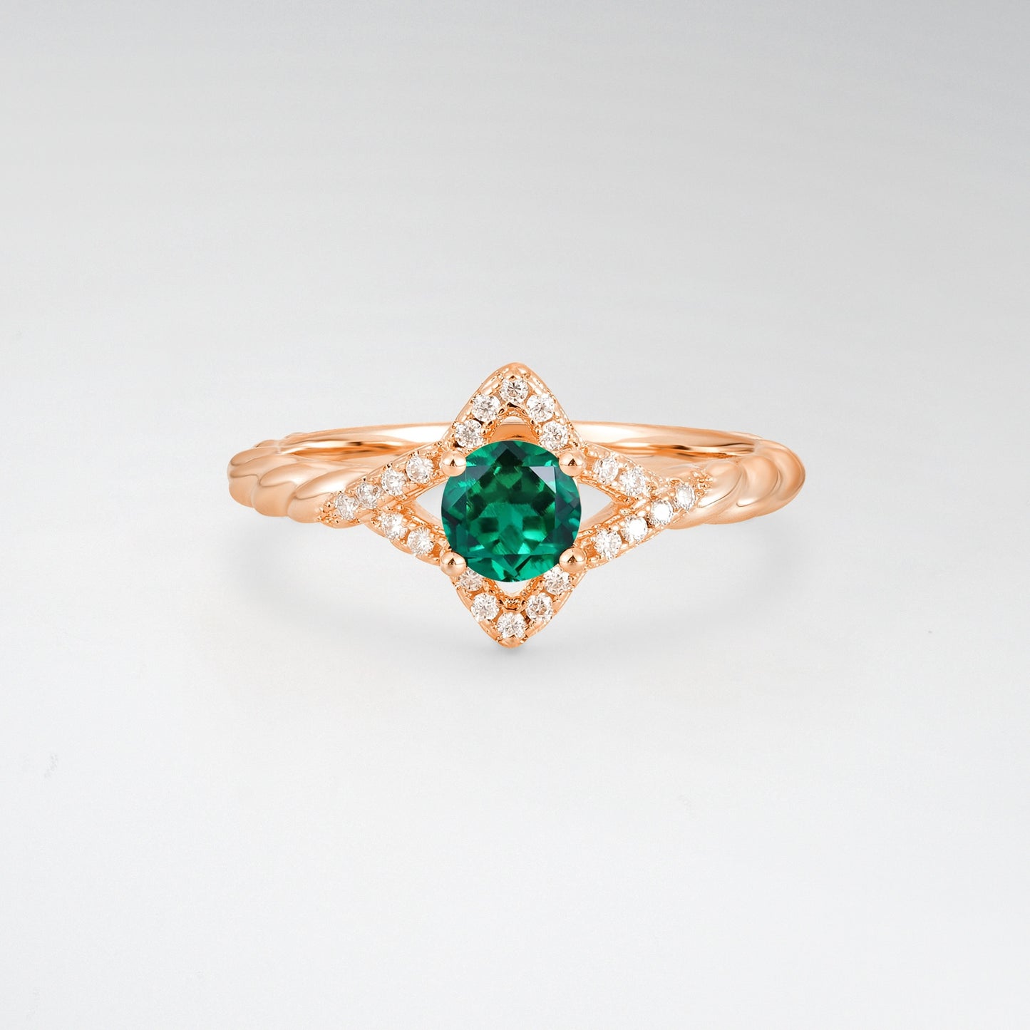 Vintage Round Cut Emerald Halo Twisted Band Engagement Ring - Additional view