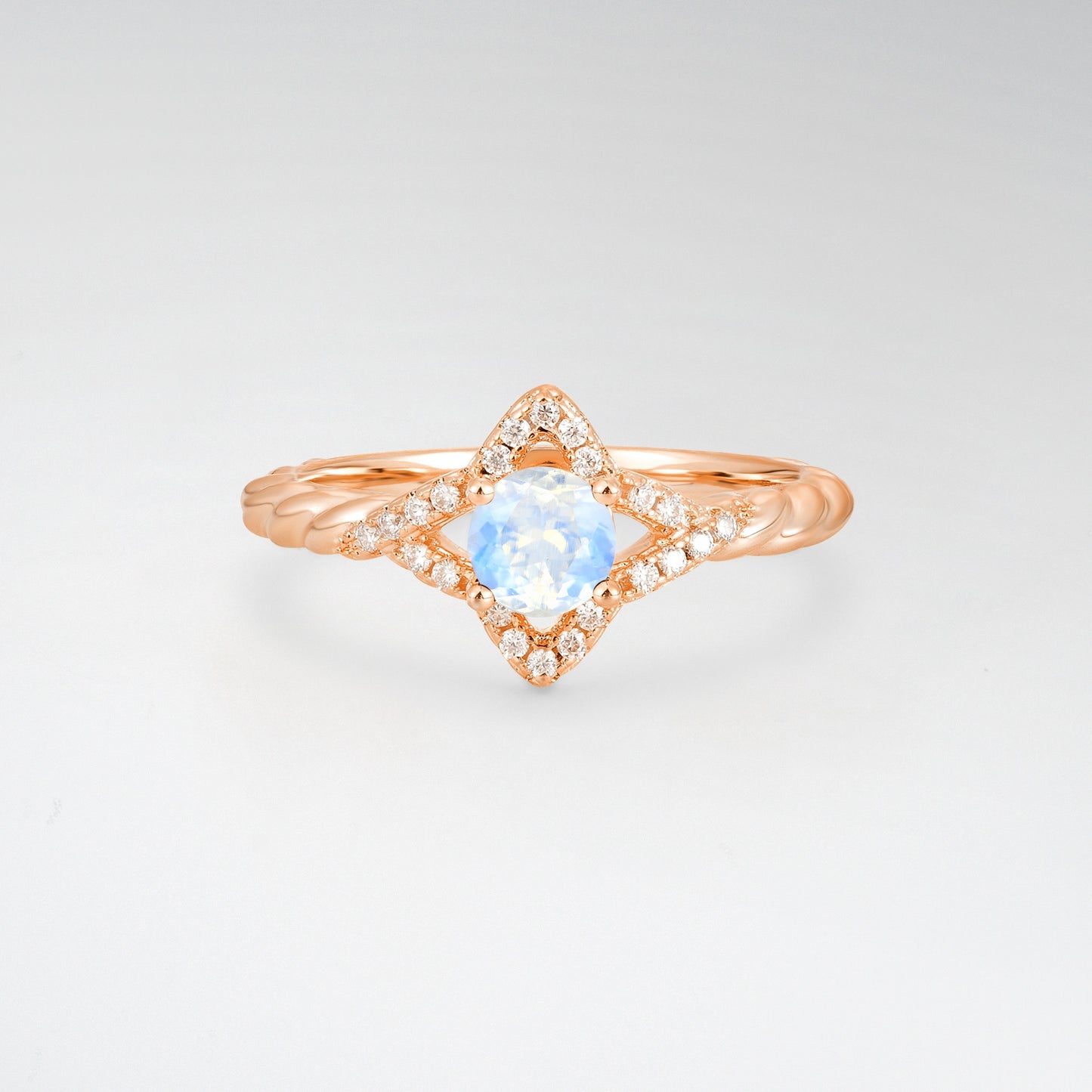 Vintage Round Cut Moonstone Halo Twisted Band Engagement Ring - Additional view