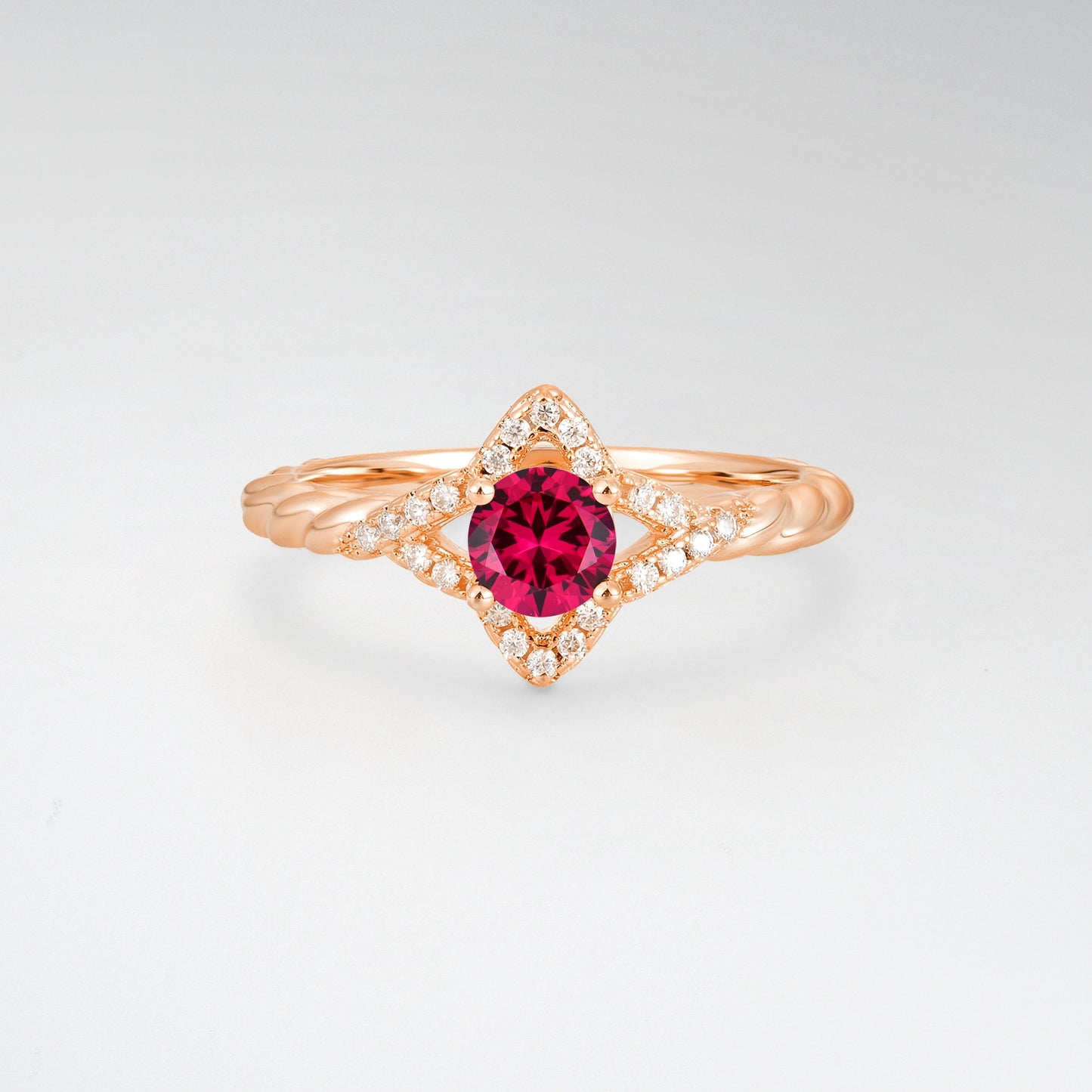 Vintage Round Cut Ruby Halo Twisted Band Engagement Ring - Additional view