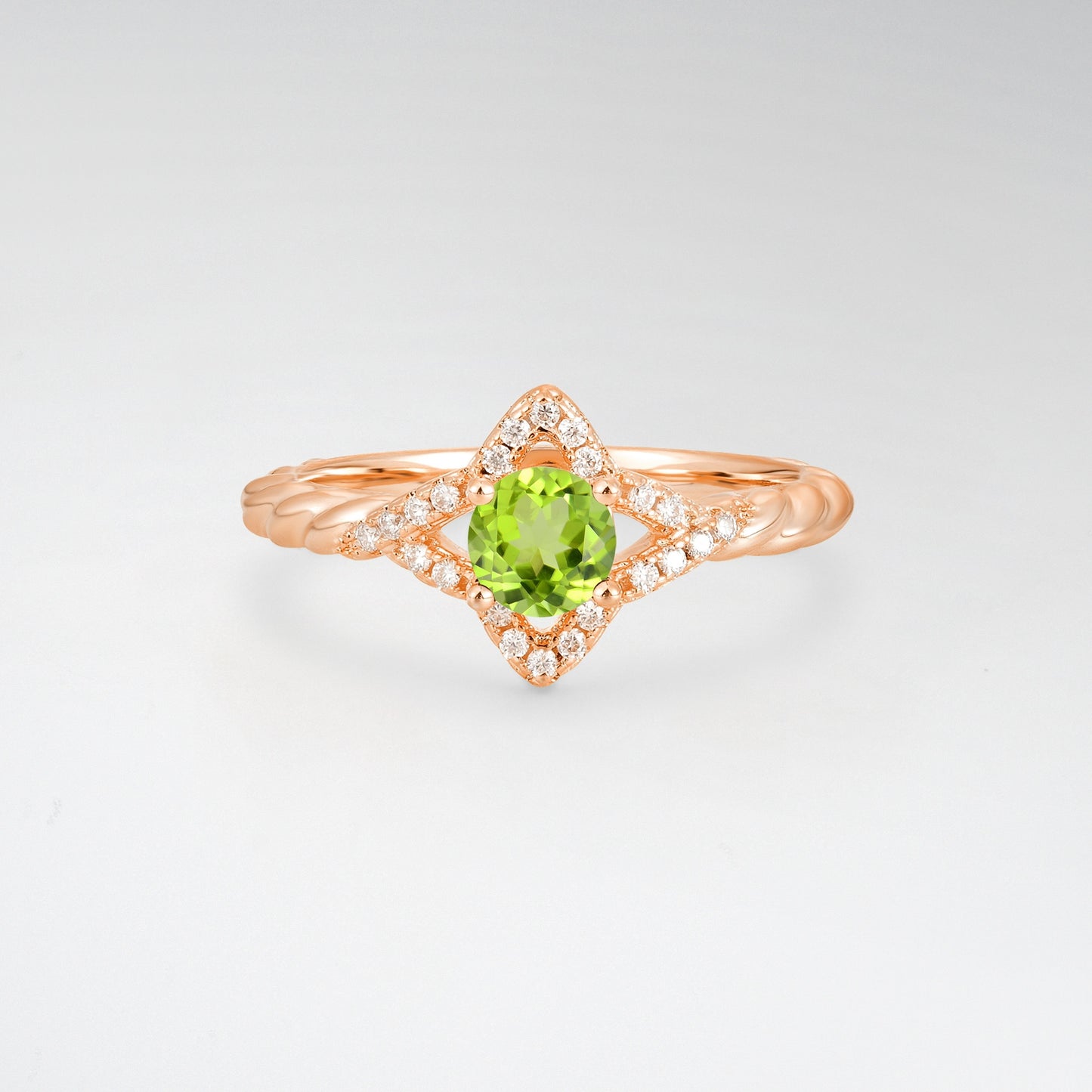 Vintage Round Cut Peridot Halo Twisted Band Engagement Ring - Additional view