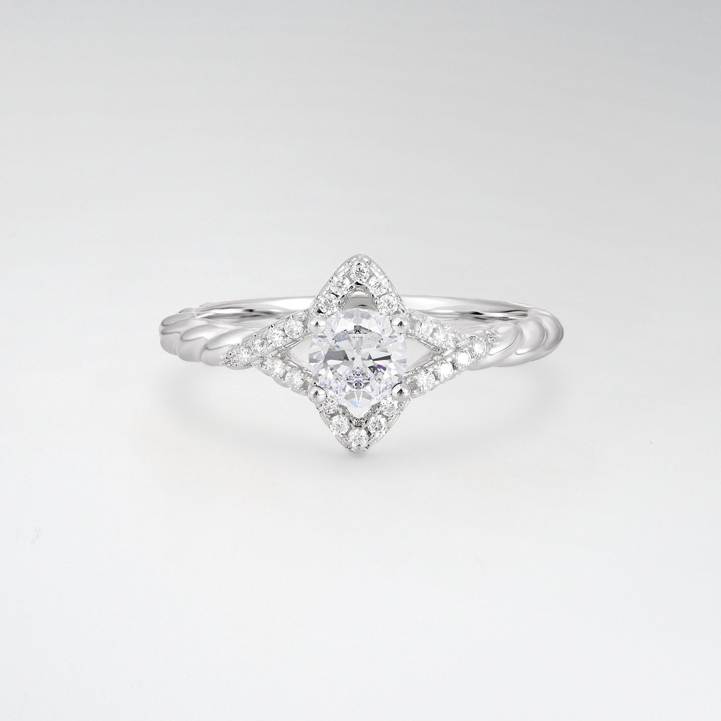 Vintage Round Cut Moissanite Halo Twisted Band Engagement Ring - Additional view