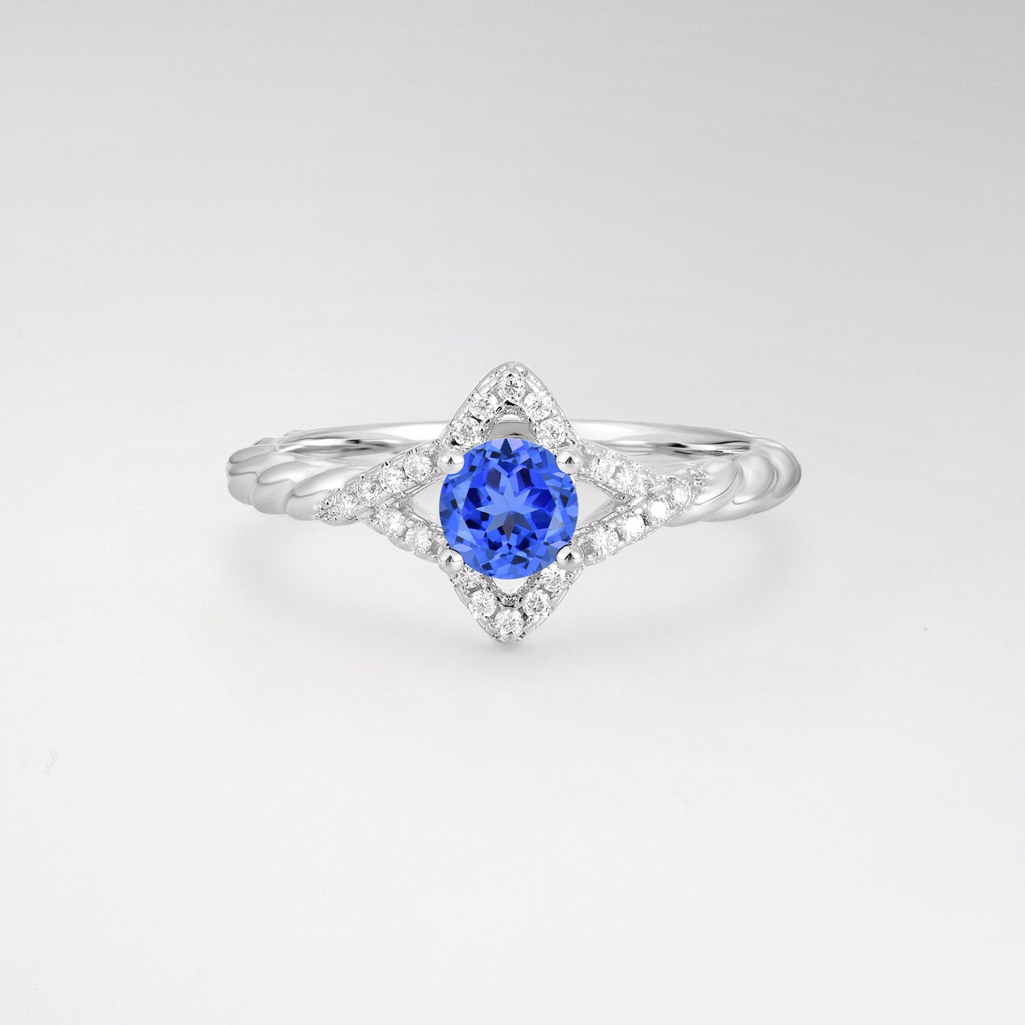 Vintage Round Cut Sapphire Halo Twisted Band Engagement Ring - Additional view