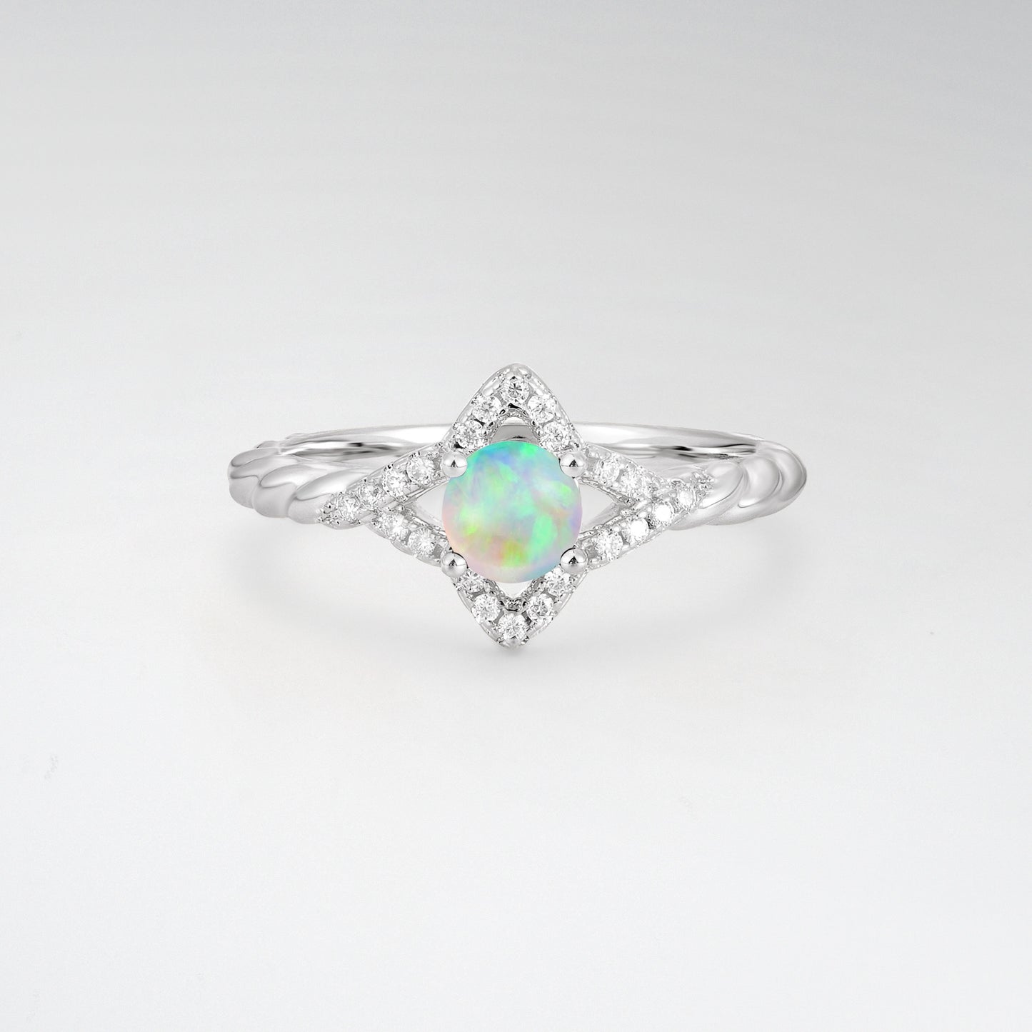 Vintage Round Cut Opal Halo Twisted Band Engagement Ring - Additional view