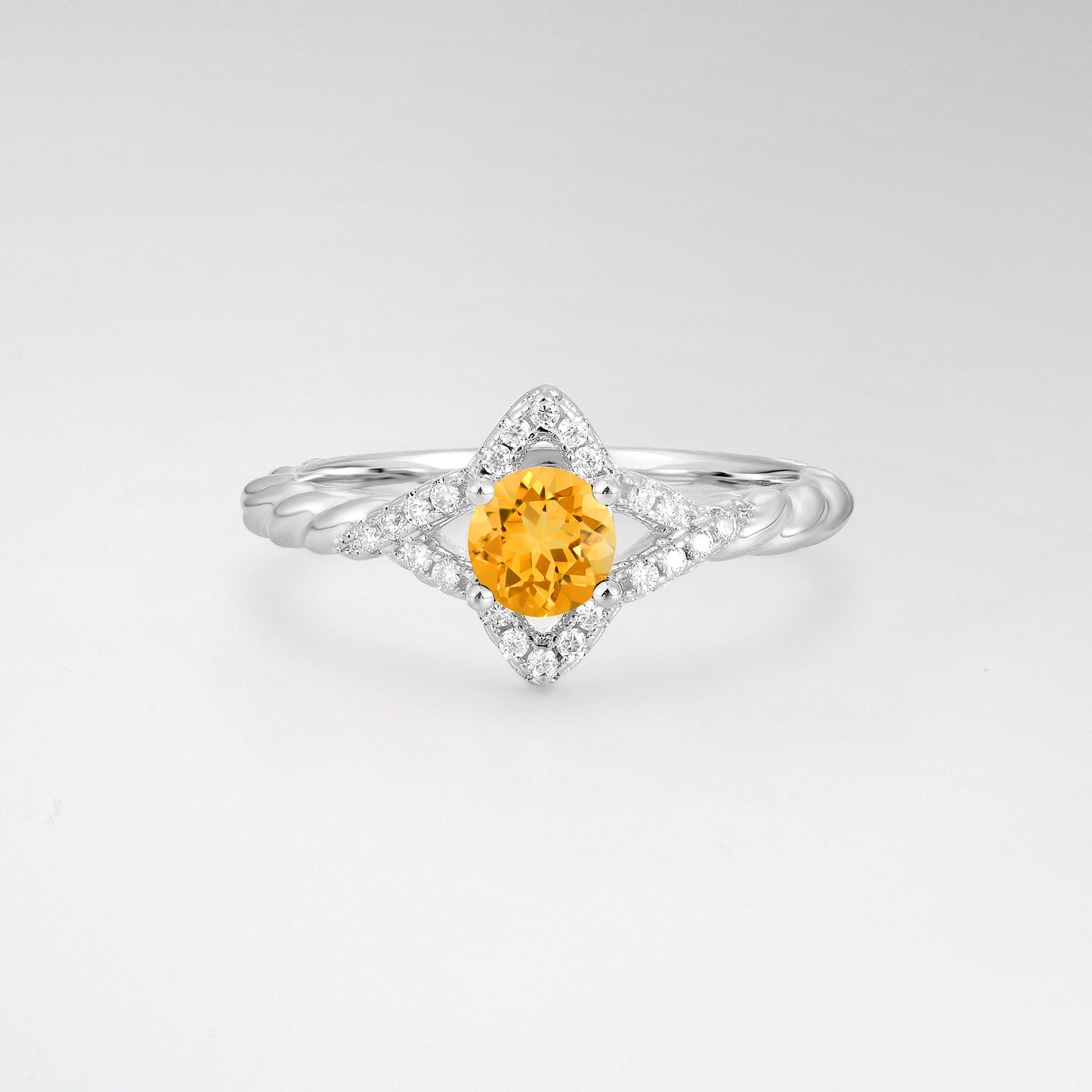 Vintage Round Cut Citrine Halo Twisted Band Engagement Ring - Additional view