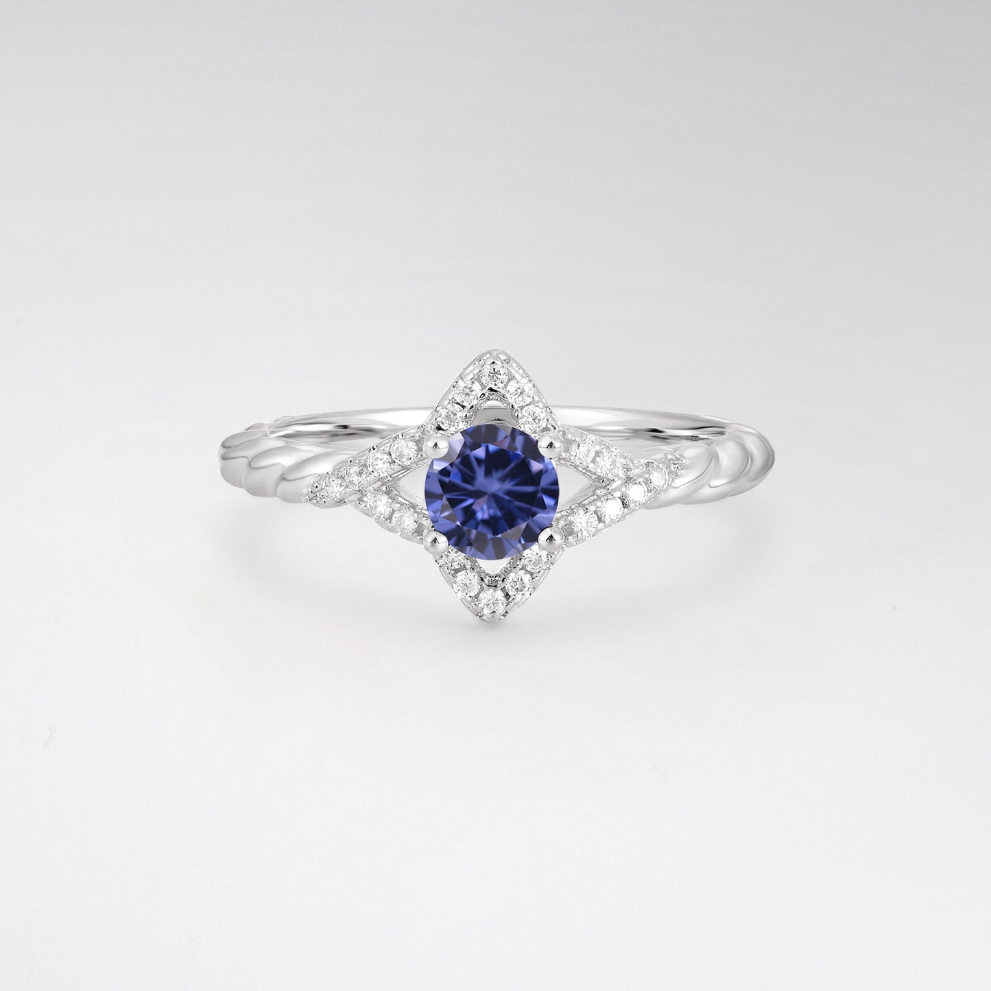 Vintage Round Cut Tanzanite Halo Twisted Band Engagement Ring - Additional view