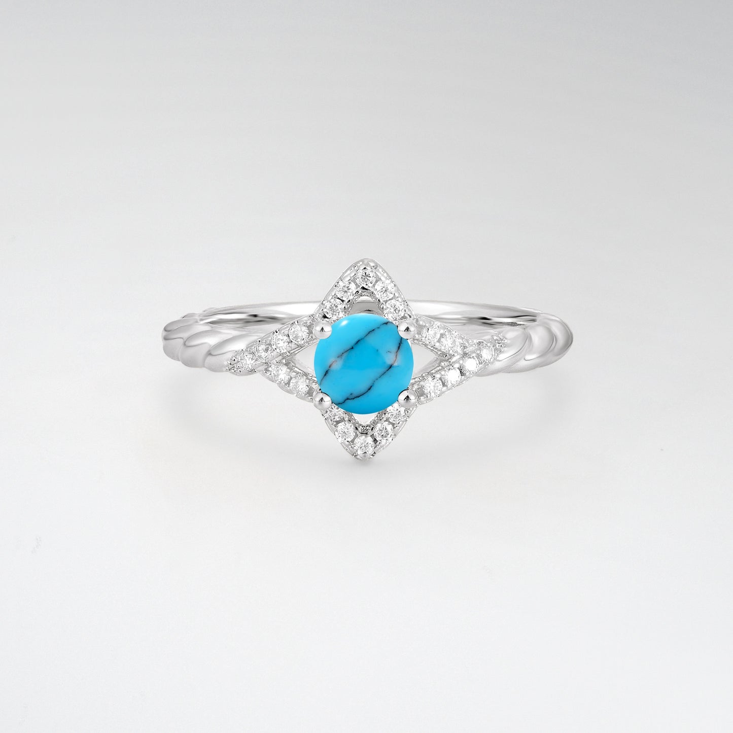 Vintage Round Cut Turquoise Halo Twisted Band Engagement Ring - Additional view