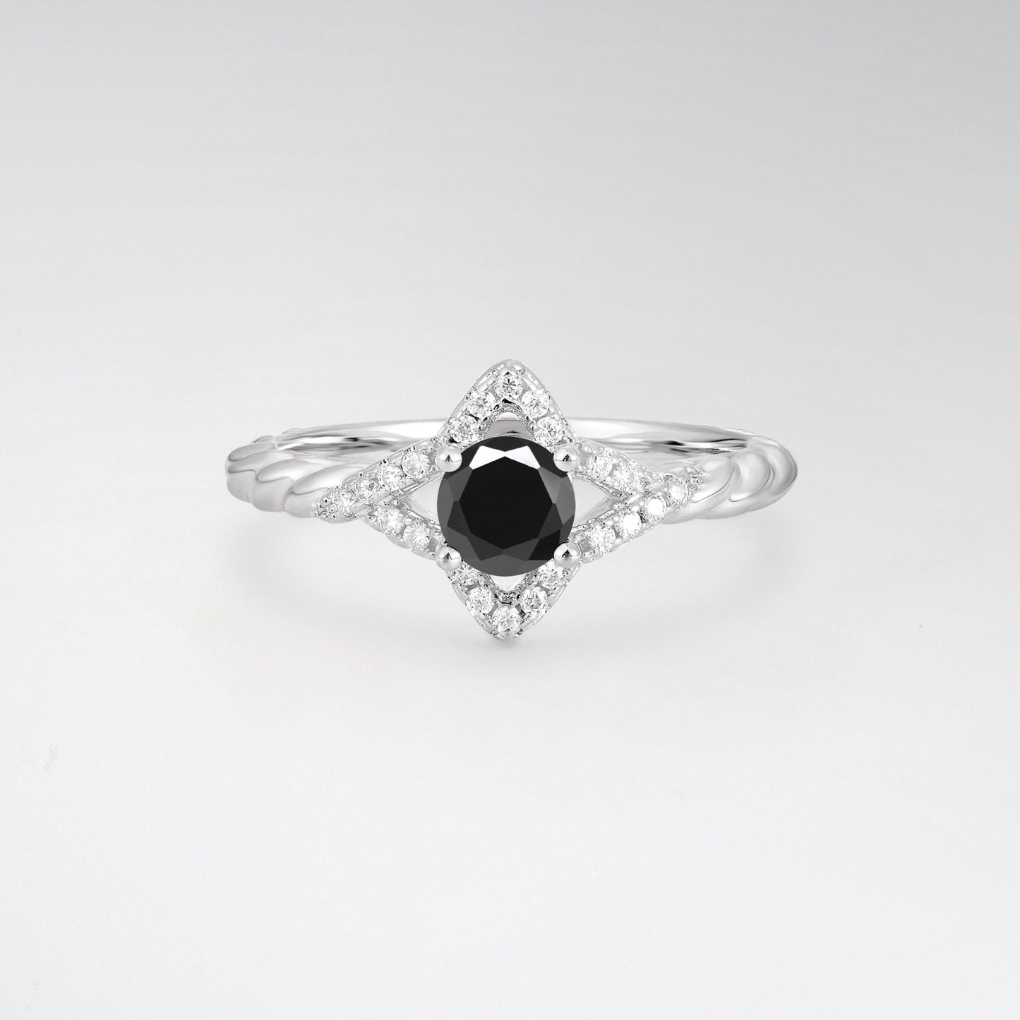 Vintage Round Cut Black Onyx Halo Twisted Band Engagement Ring - Additional view