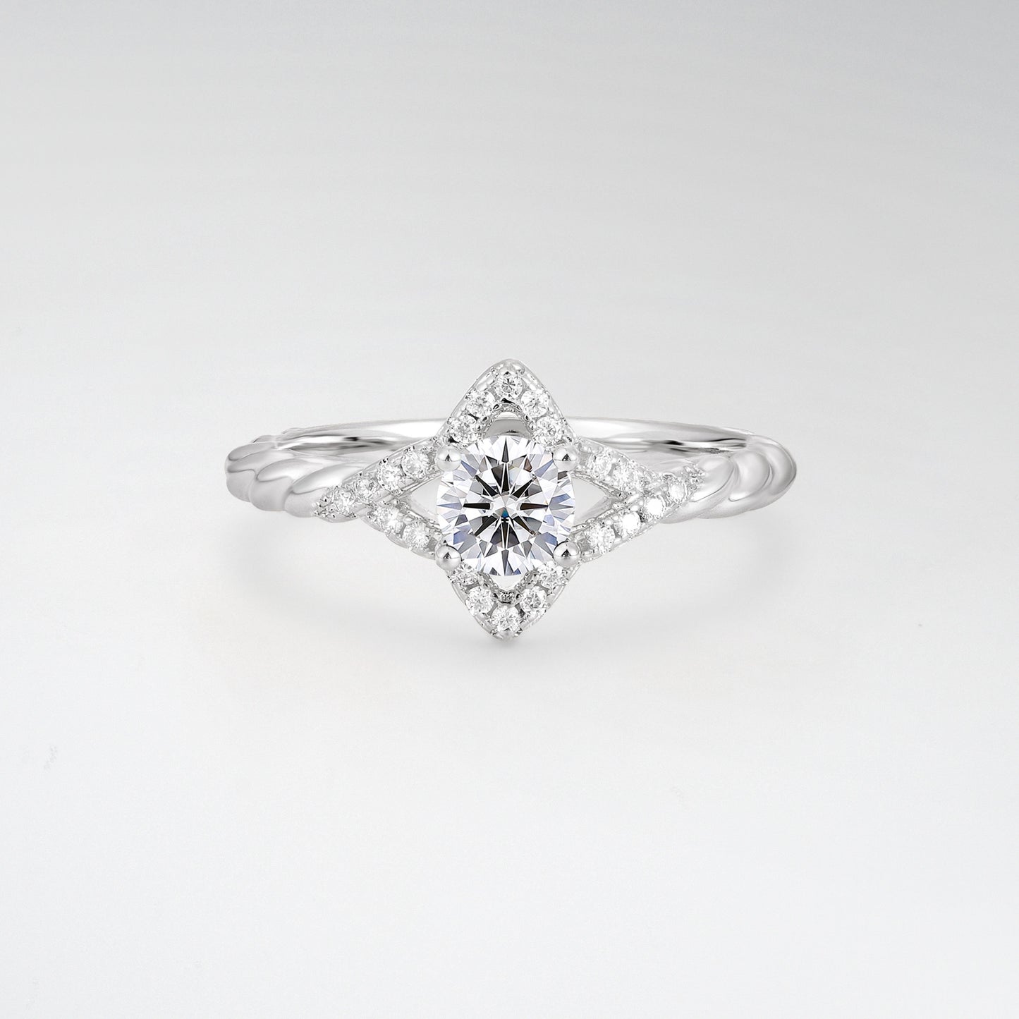 Vintage Round Cut Lab Diamond Halo Twisted Band Engagement Ring - Additional view