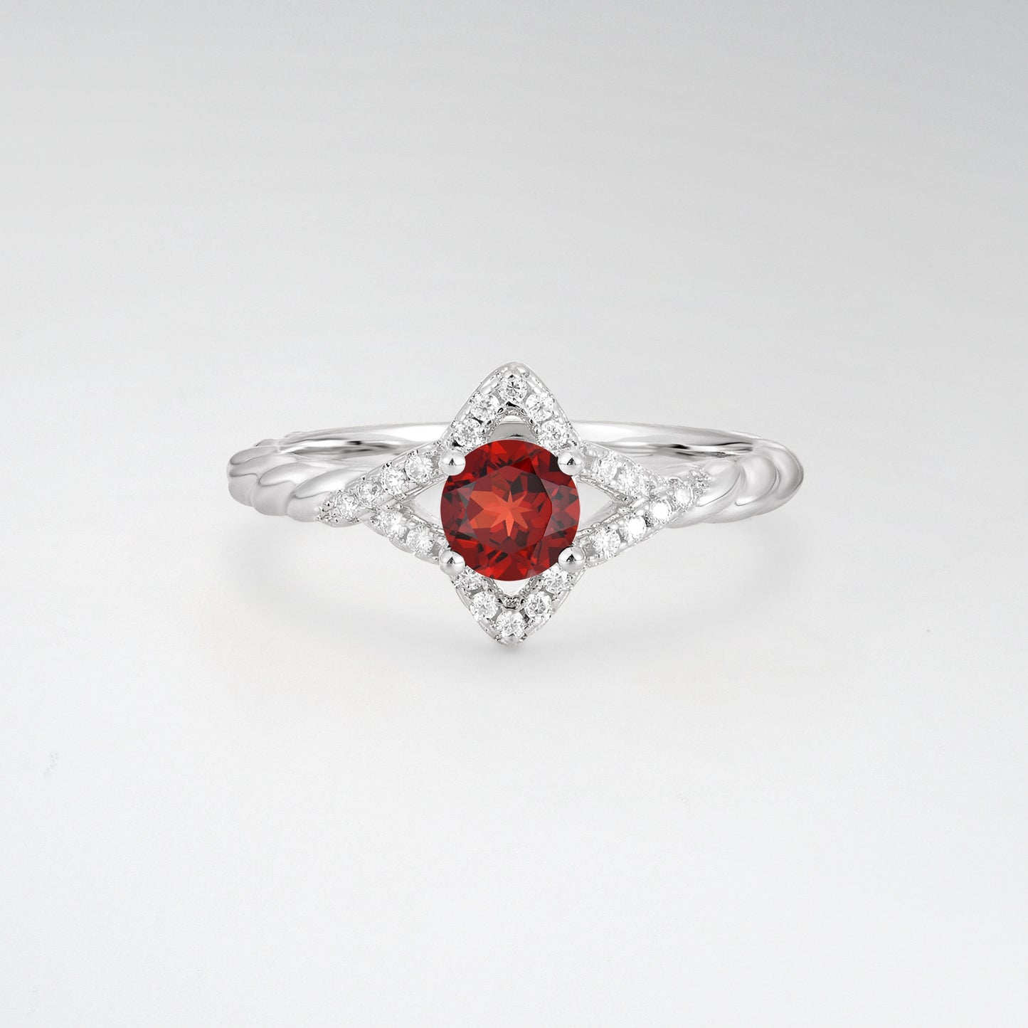 Vintage Round Cut Garnet Halo Twisted Band Engagement Ring - Additional view