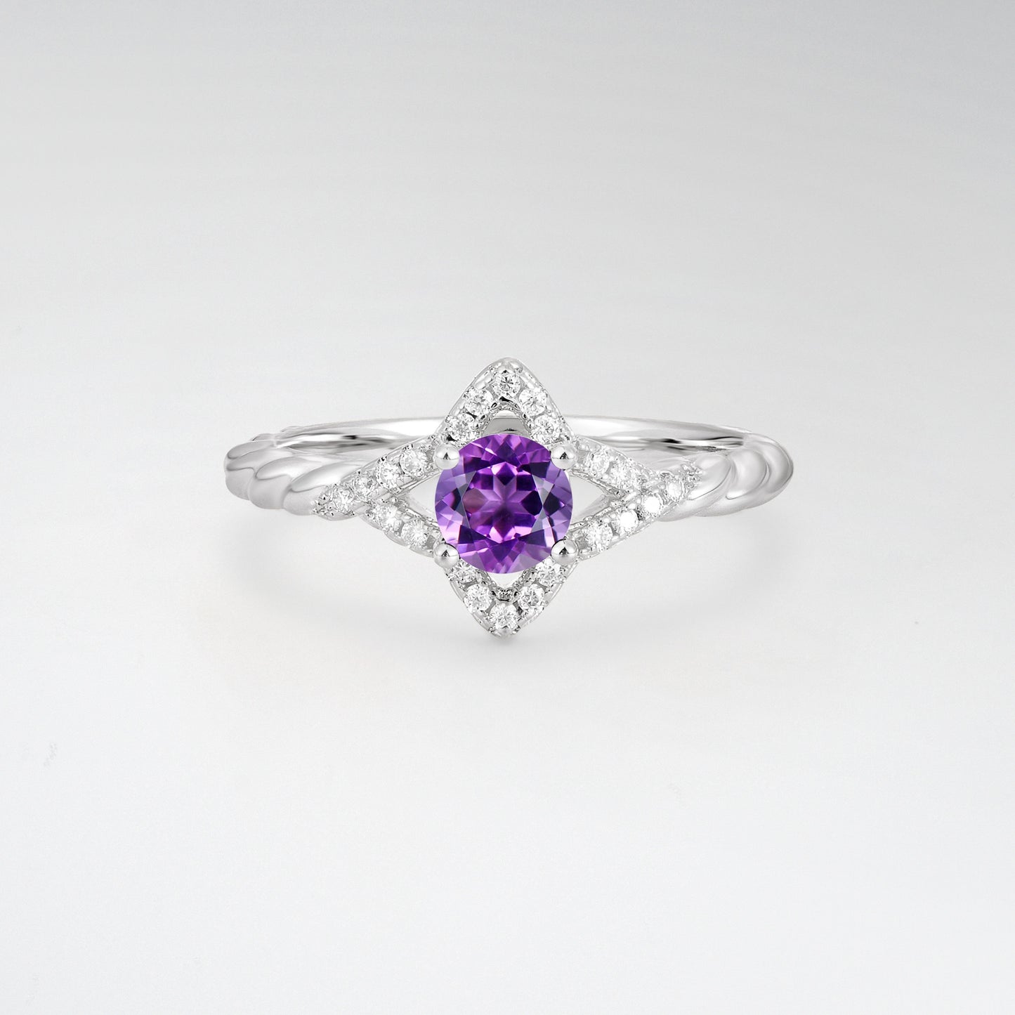 Vintage Round Cut Amethyst Halo Twisted Band Engagement Ring - Additional view