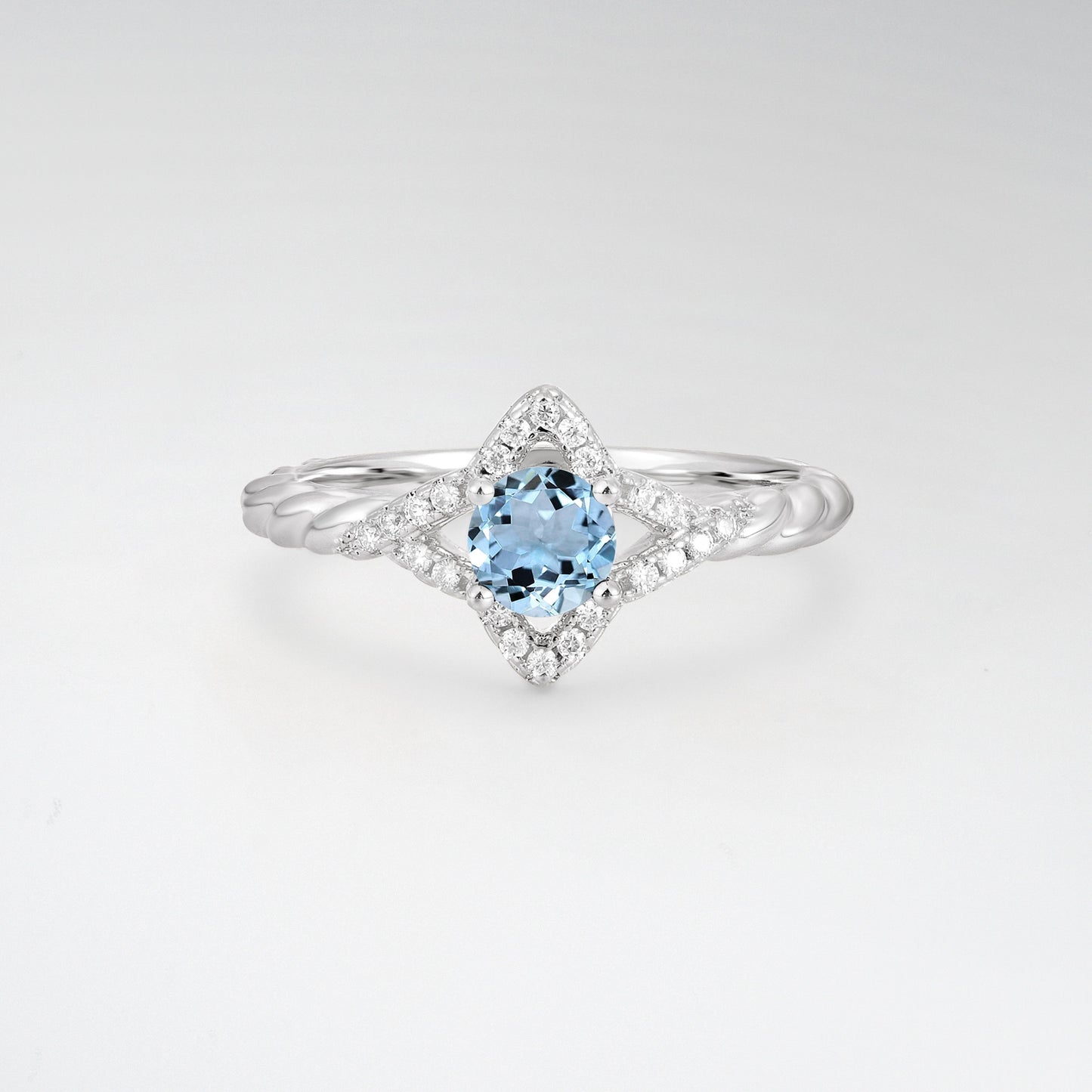 Vintage Round Cut Aquamarine Halo Twisted Band Engagement Ring - Additional view