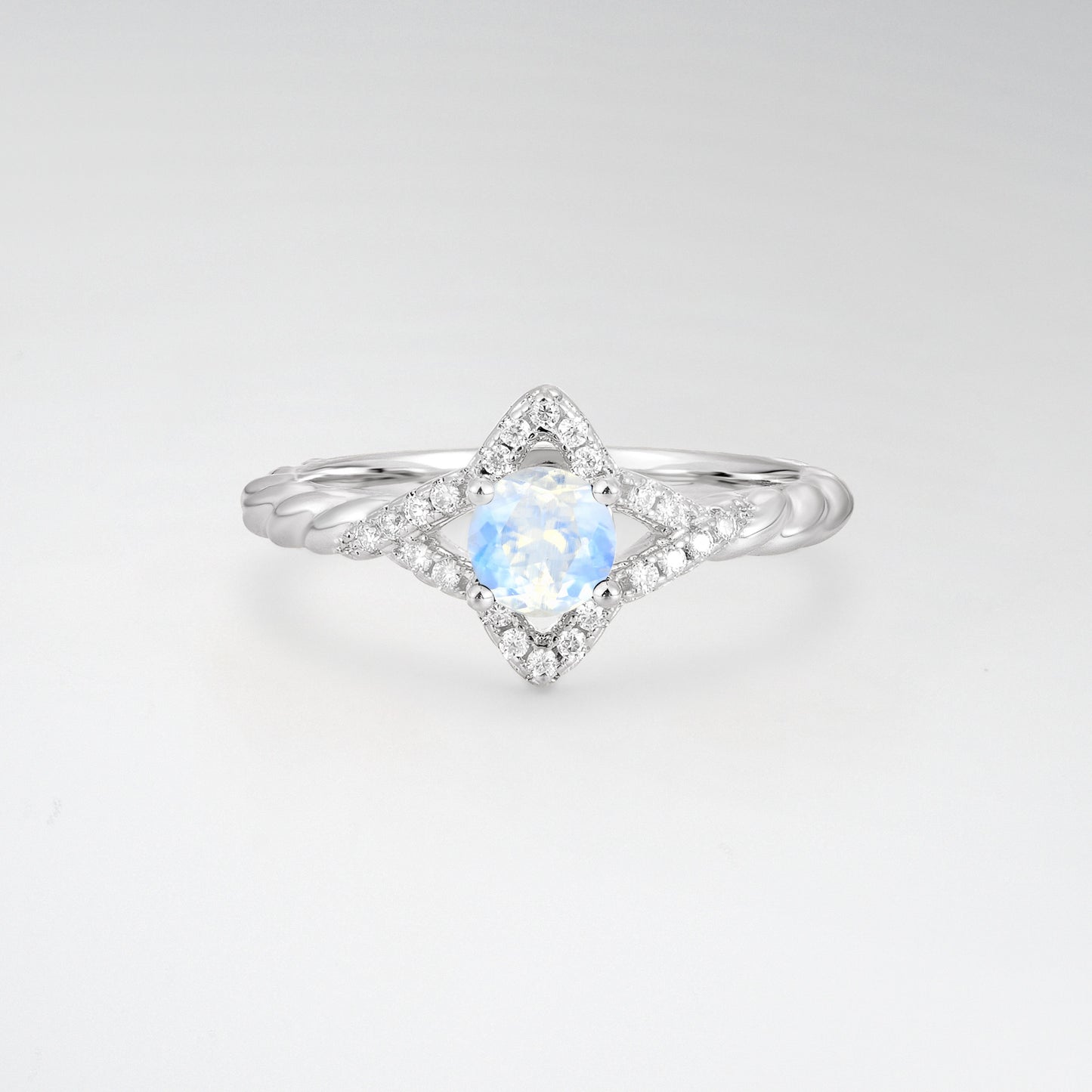 Vintage Round Cut Moonstone Halo Twisted Band Engagement Ring - Additional view