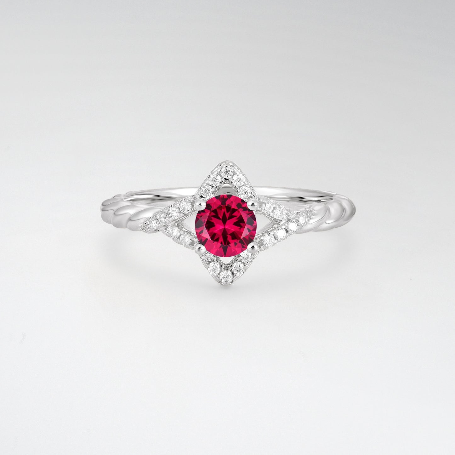 Vintage Round Cut Ruby Halo Twisted Band Engagement Ring - Additional view