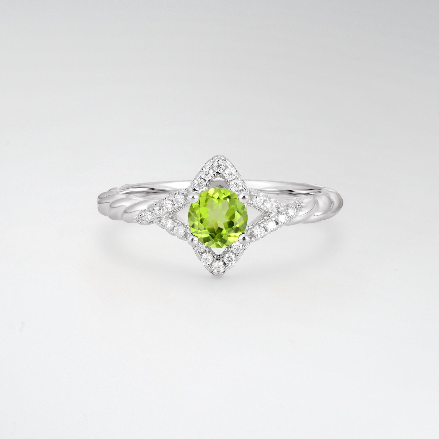 Vintage Round Cut Peridot Halo Twisted Band Engagement Ring - Additional view