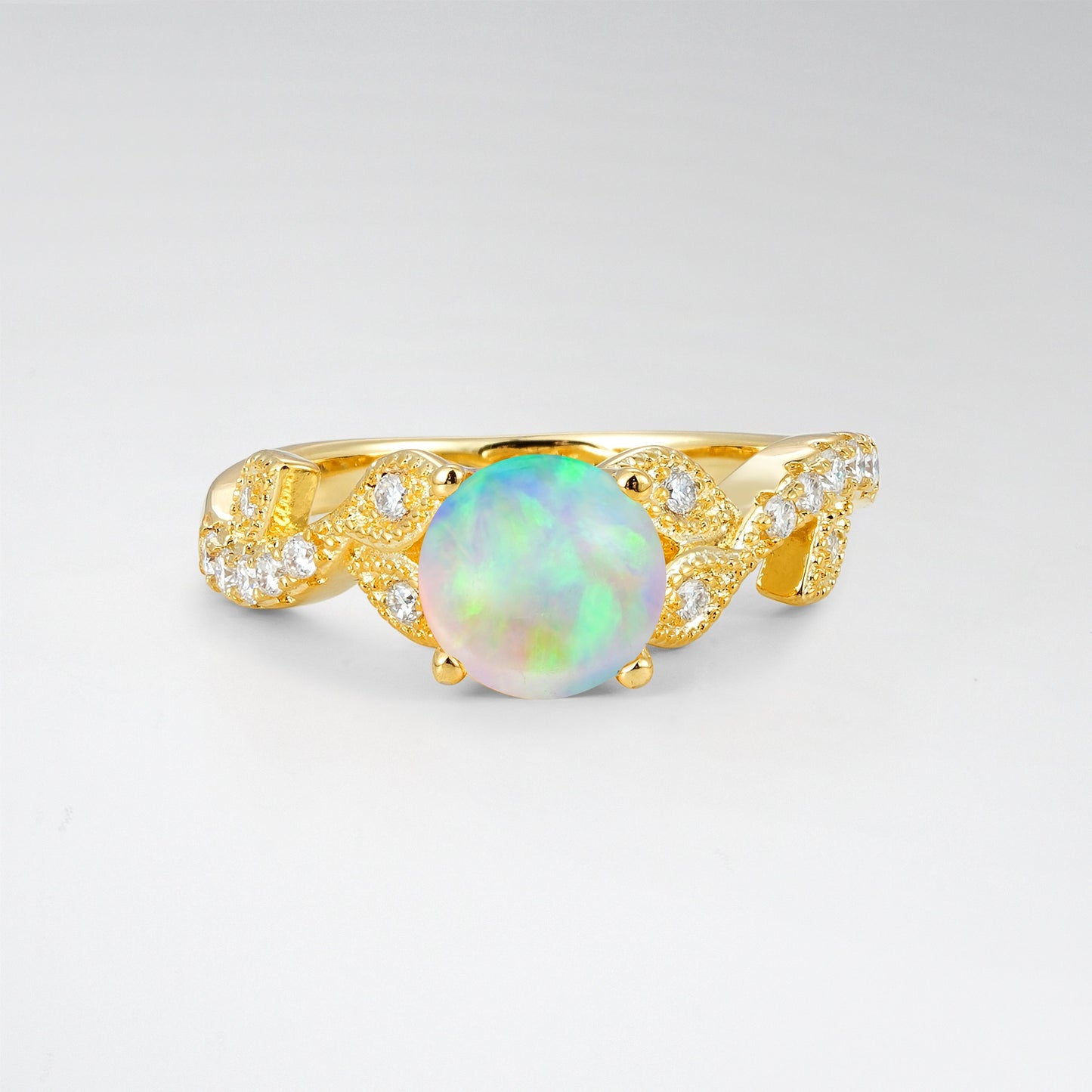 Nature-Inspired Round Cut Leaf Opal Engagement Ring - Additional view