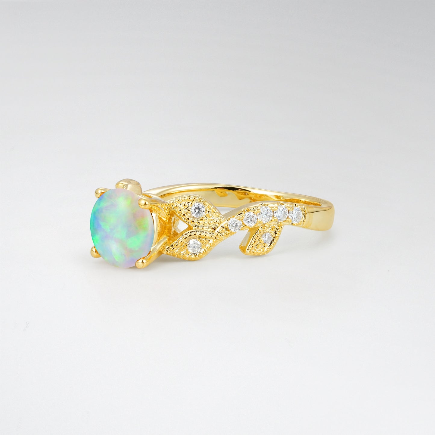 Nature-Inspired Round Cut Leaf Opal Engagement Ring - Additional view