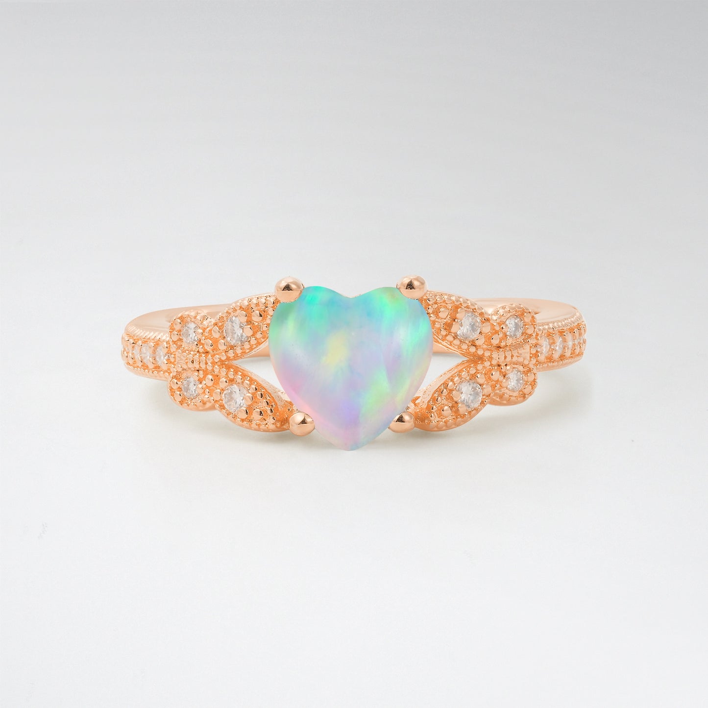 Romantic Heart Cut Opal 1.5CT Butterfly Milgrain Engagement Ring - Additional view