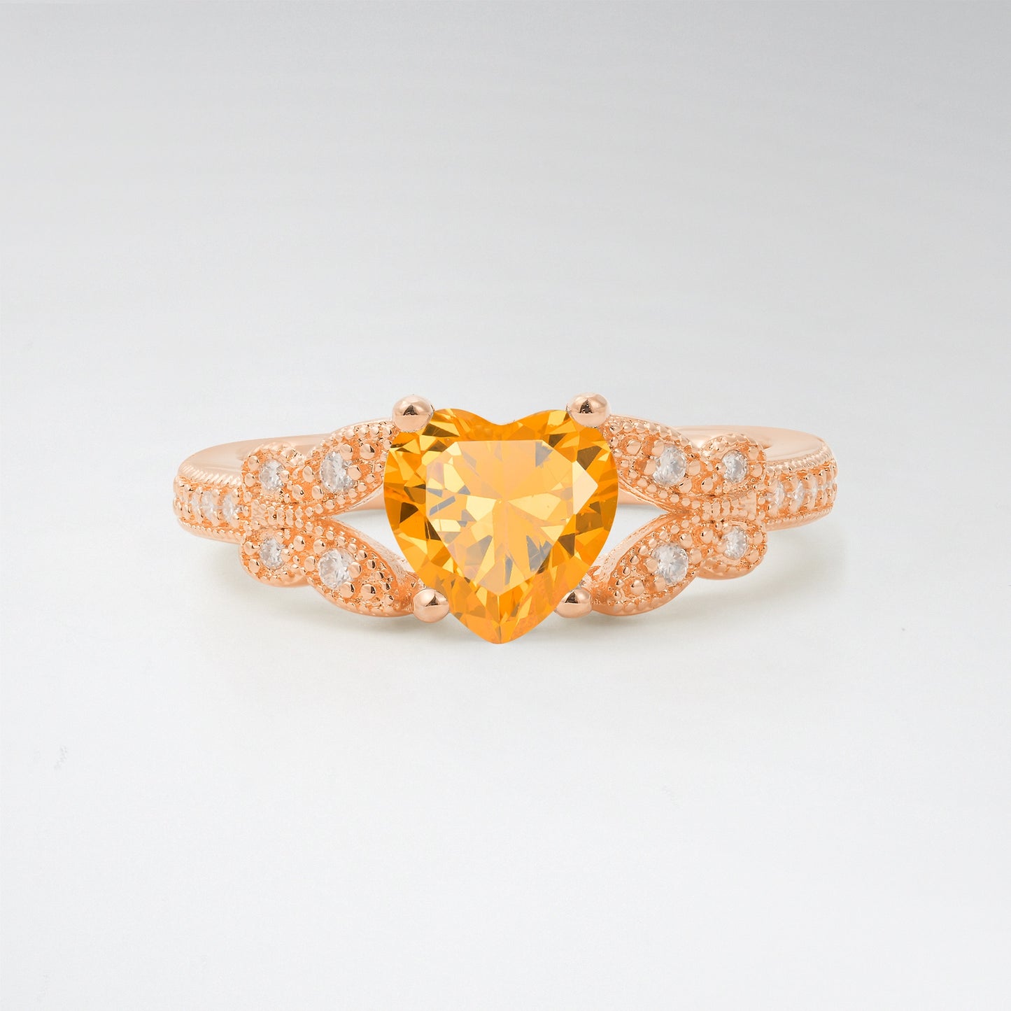 Romantic Heart Cut Citrine 1.5CT Butterfly Milgrain Engagement Ring - Additional view