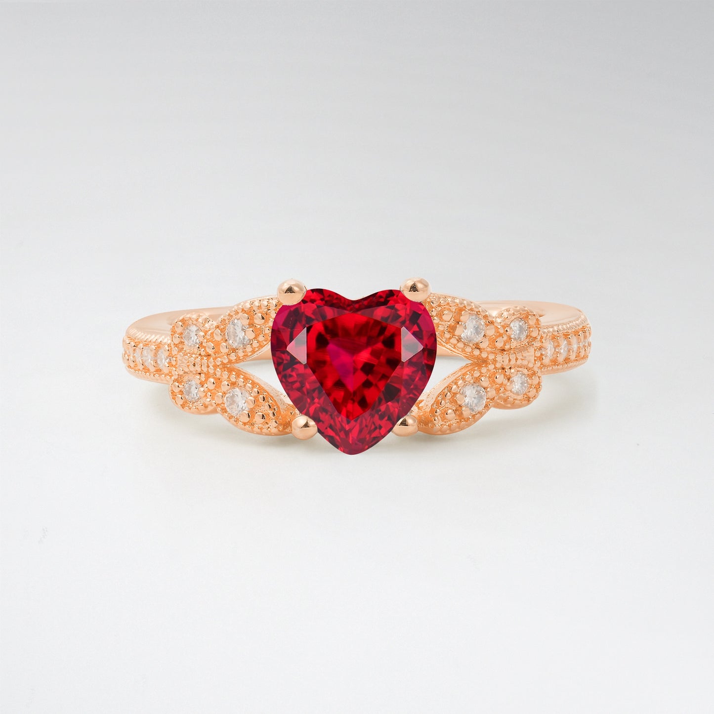 Romantic Heart Cut Ruby 1.5CT Butterfly Milgrain Engagement Ring - Additional view