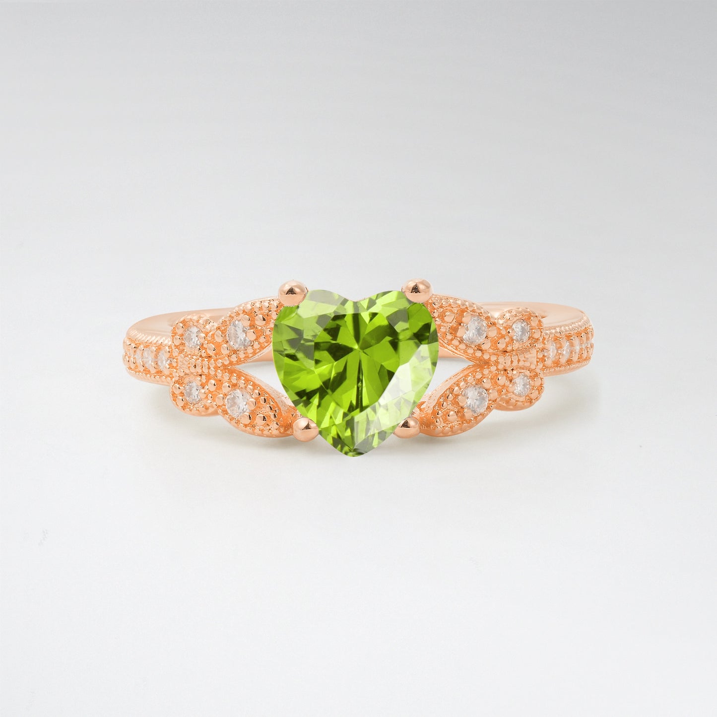 Romantic Heart Cut Peridot 1.5CT Butterfly Milgrain Engagement Ring - Additional view