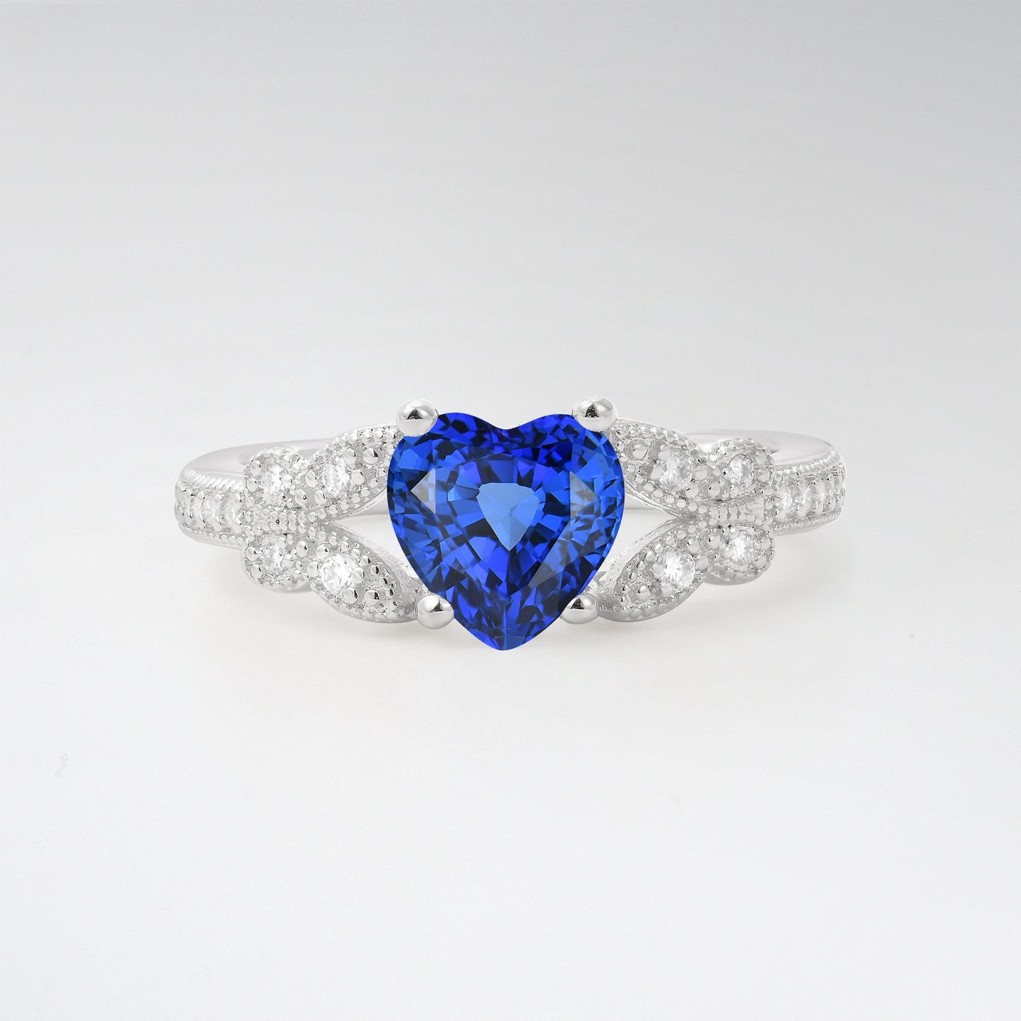 Romantic Heart Cut Sapphire 1.5CT Butterfly Milgrain Engagement Ring - Additional view