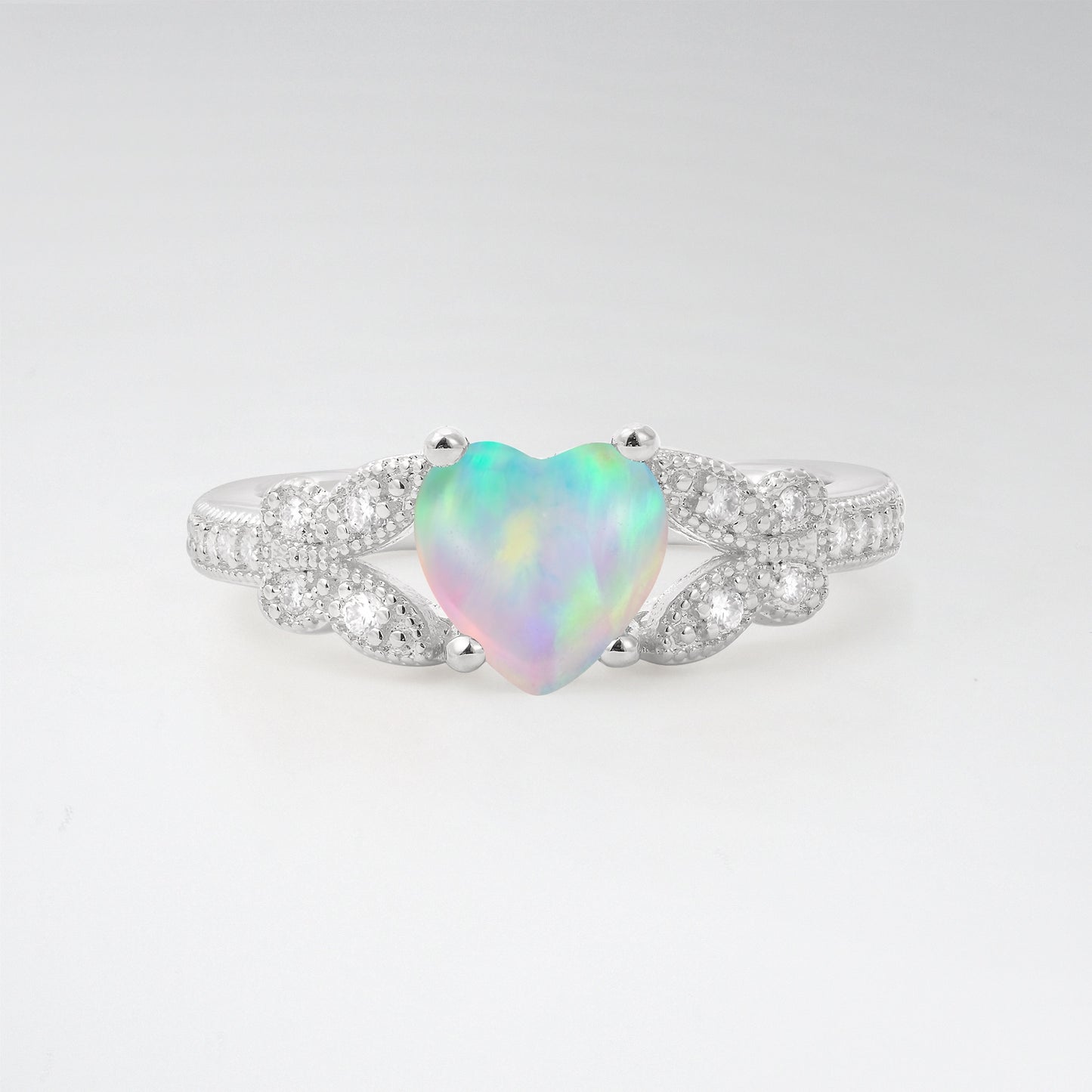 Romantic Heart Cut Opal 1.5CT Butterfly Milgrain Engagement Ring - Additional view
