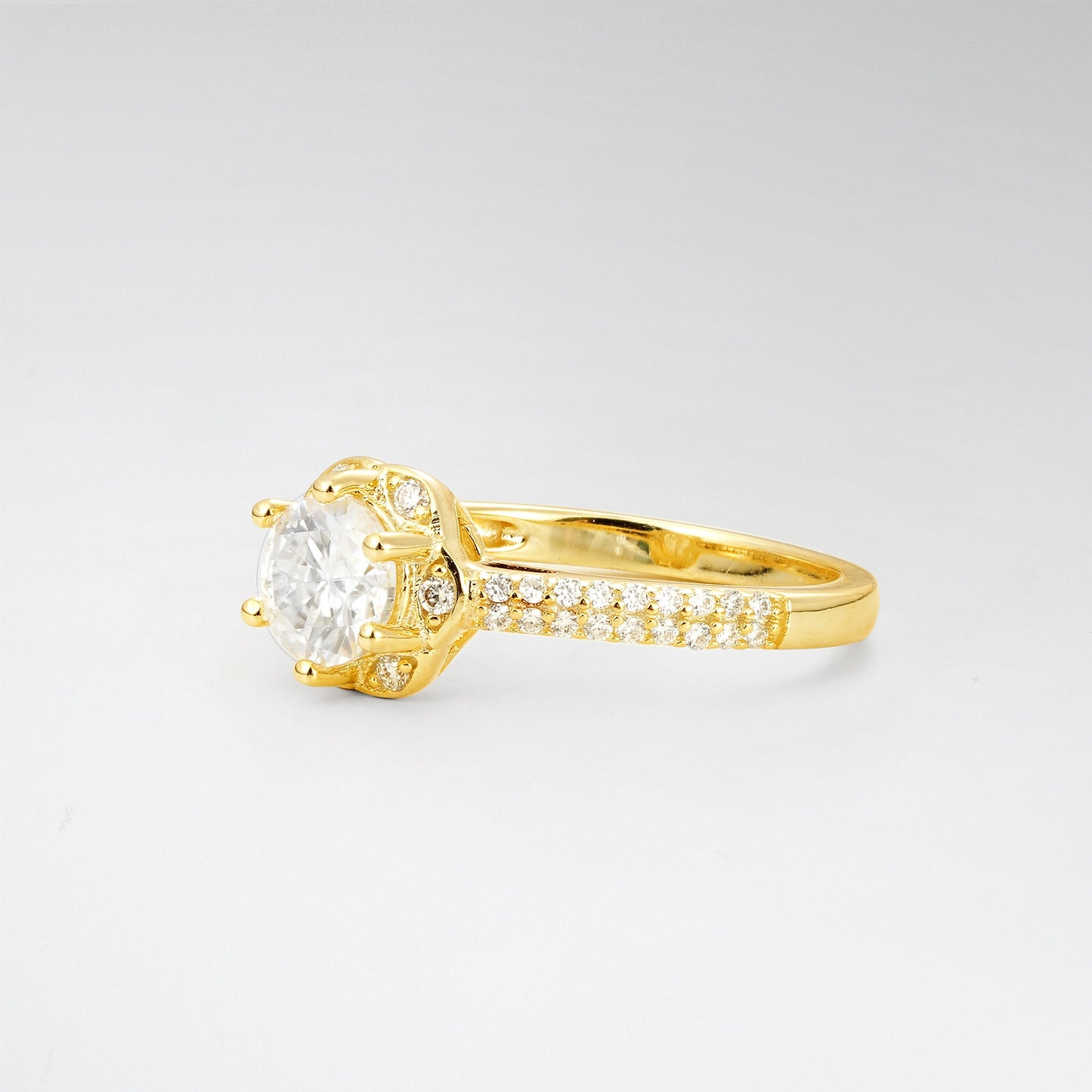 Vintage Round Cut Moissanite Floral Halo Pave Engagement Ring - Additional view