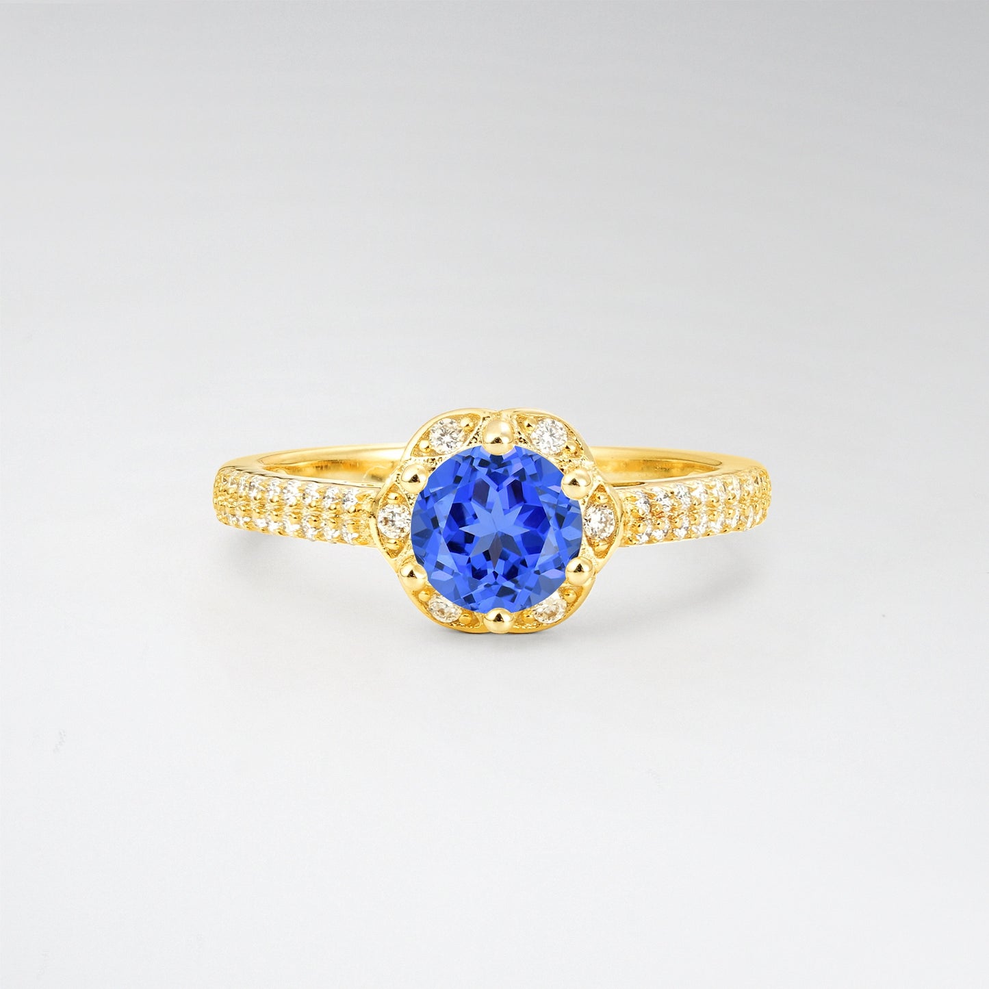 Vintage Round Cut Sapphire Floral Halo Pave Engagement Ring - Additional view