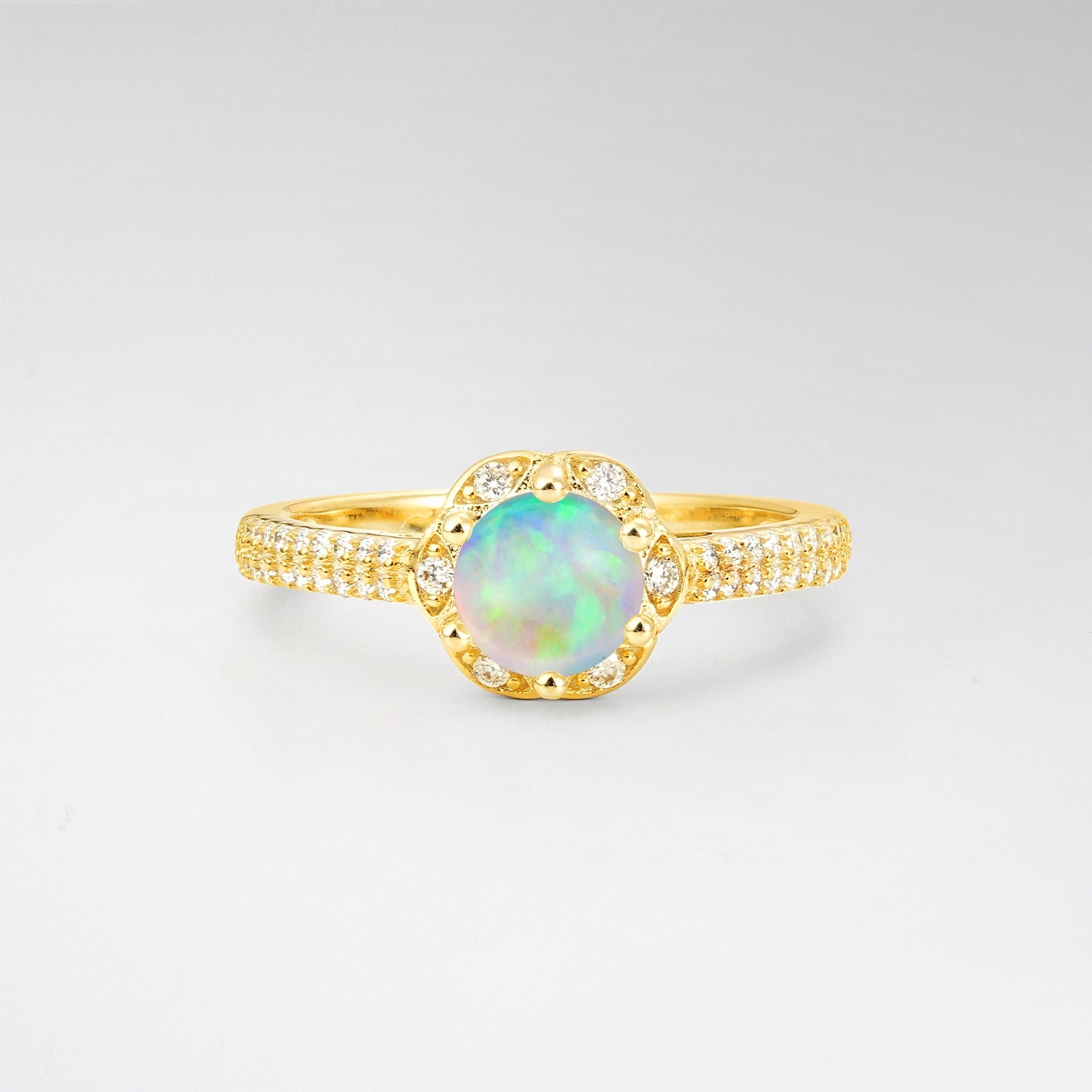 Vintage Round Cut Opal Floral Halo Pave Engagement Ring - Additional view