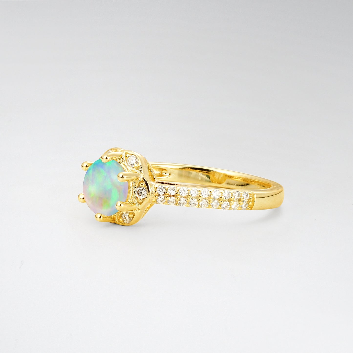 Vintage Round Cut Opal Floral Halo Pave Engagement Ring - Additional view