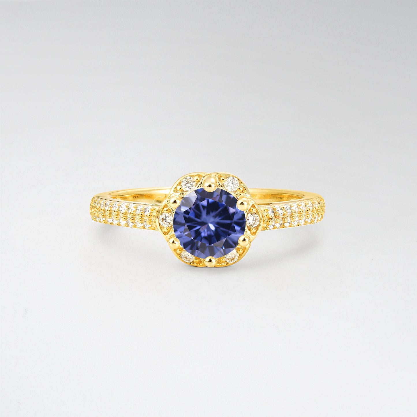 Vintage Round Cut Tanzanite Floral Halo Pave Engagement Ring - Additional view