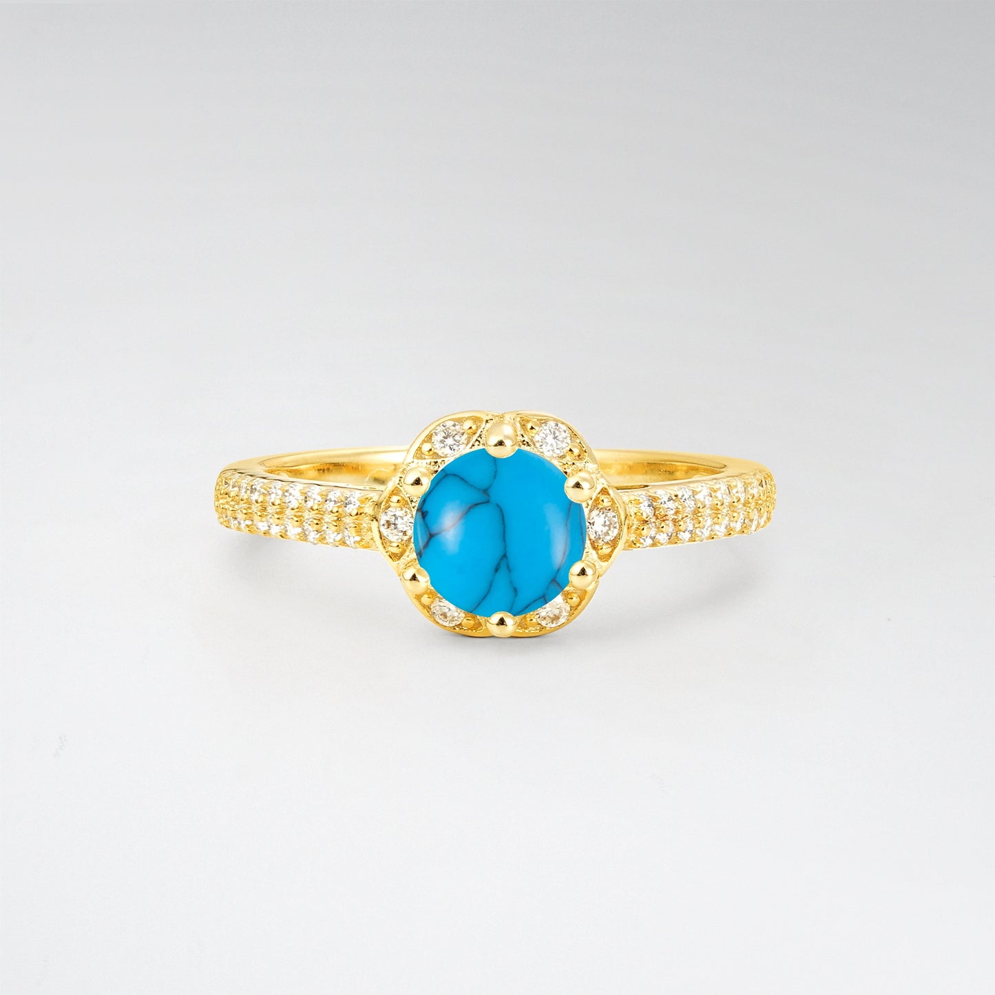 Vintage Round Cut Turquoise Floral Halo Pave Engagement Ring - Additional view