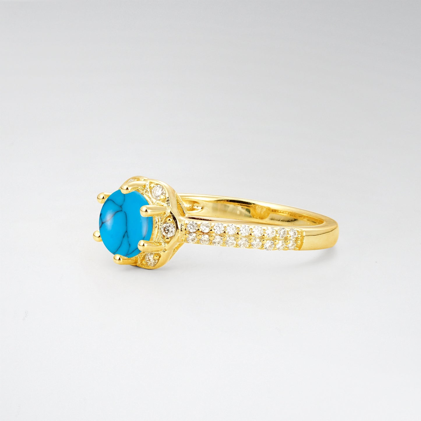 Vintage Round Cut Turquoise Floral Halo Pave Engagement Ring - Additional view