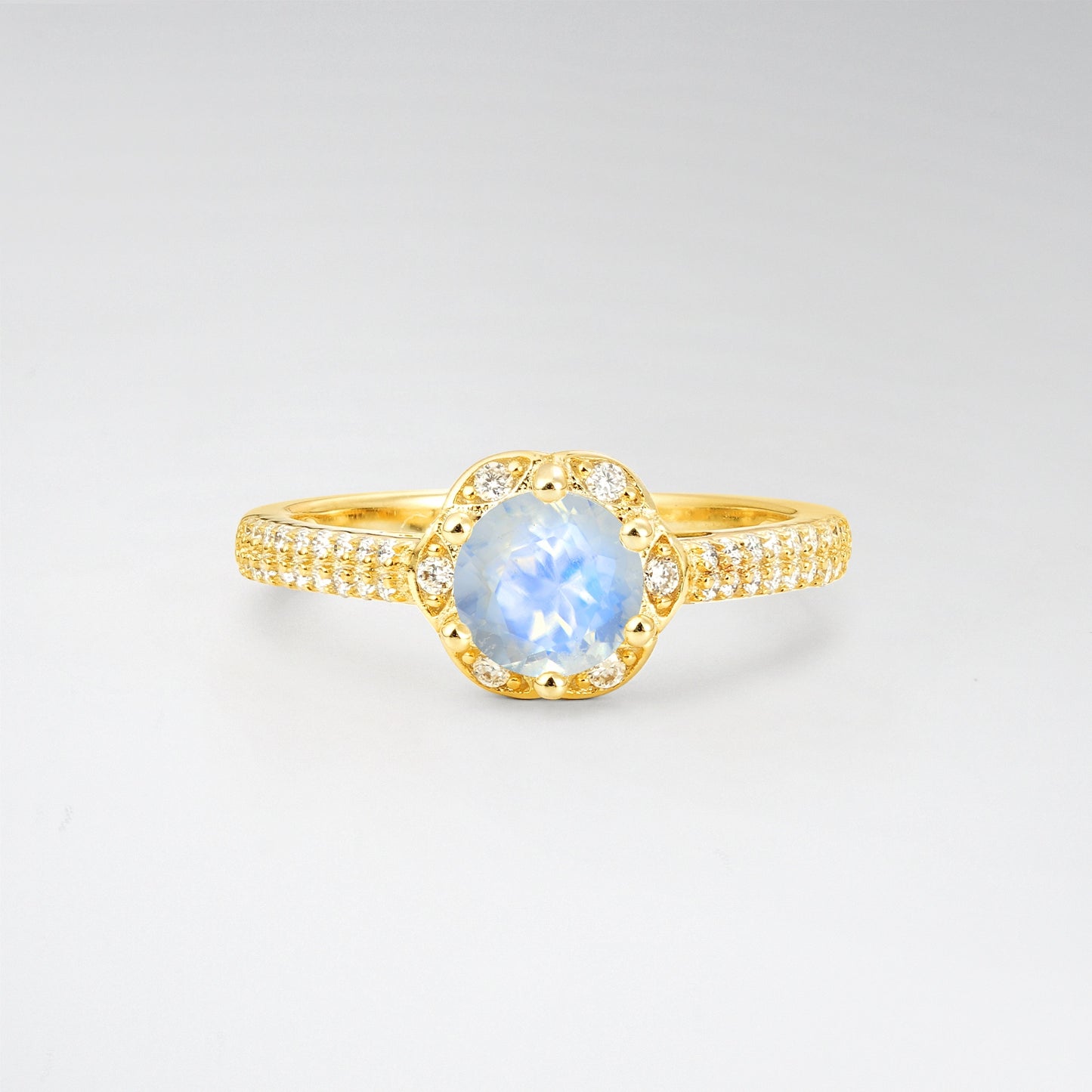 Vintage Round Cut Moonstone Floral Halo Pave Engagement Ring - Additional view
