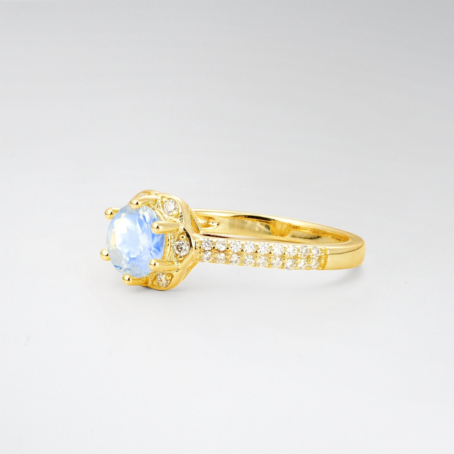Vintage Round Cut Moonstone Floral Halo Pave Engagement Ring - Additional view